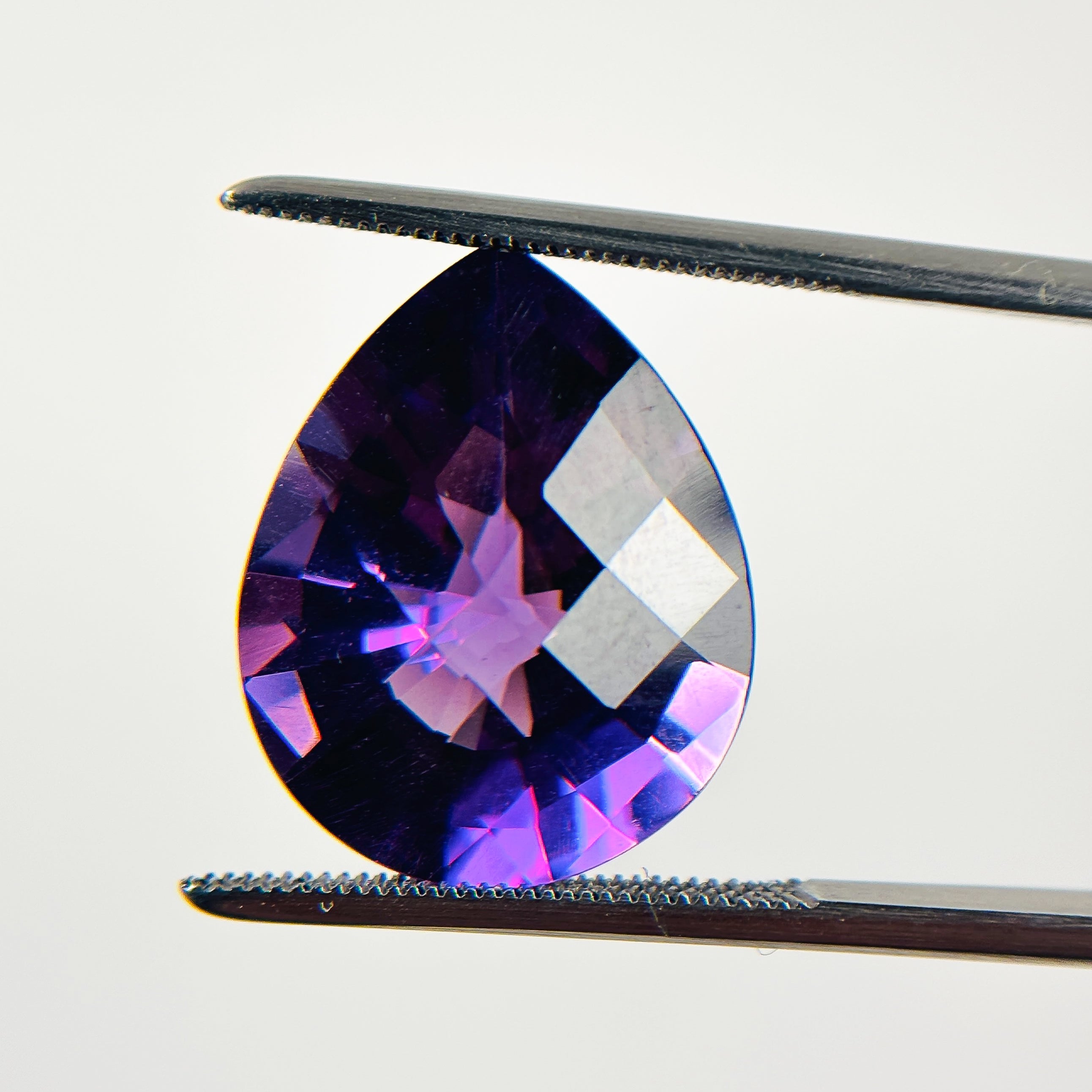 African Purple Amethyst 19X15X10 Facet Pear Checkerboard 11.7 Carat Extra Fine AA