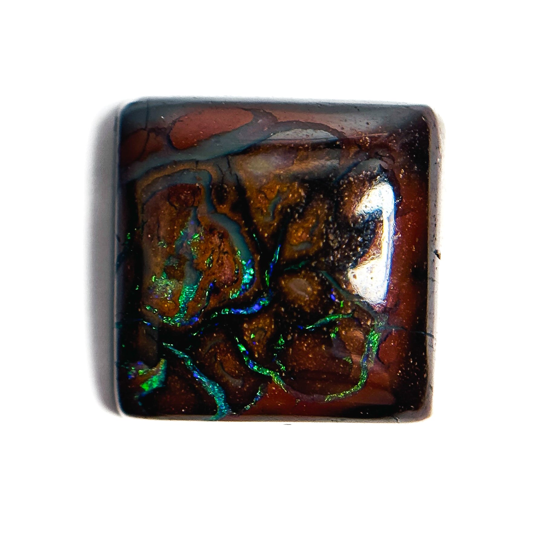Boulder Opal Green Blue 14x14x5 Cabochon Square 11.10 Carat