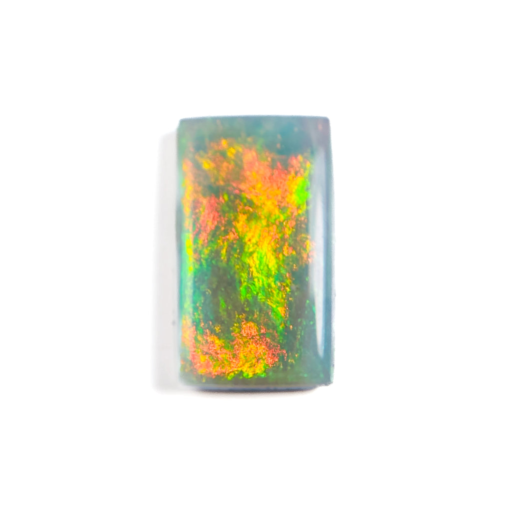 Semi Black Opal Orange Green 16x10x4 Cabochon Rectangle 5.10 Carat