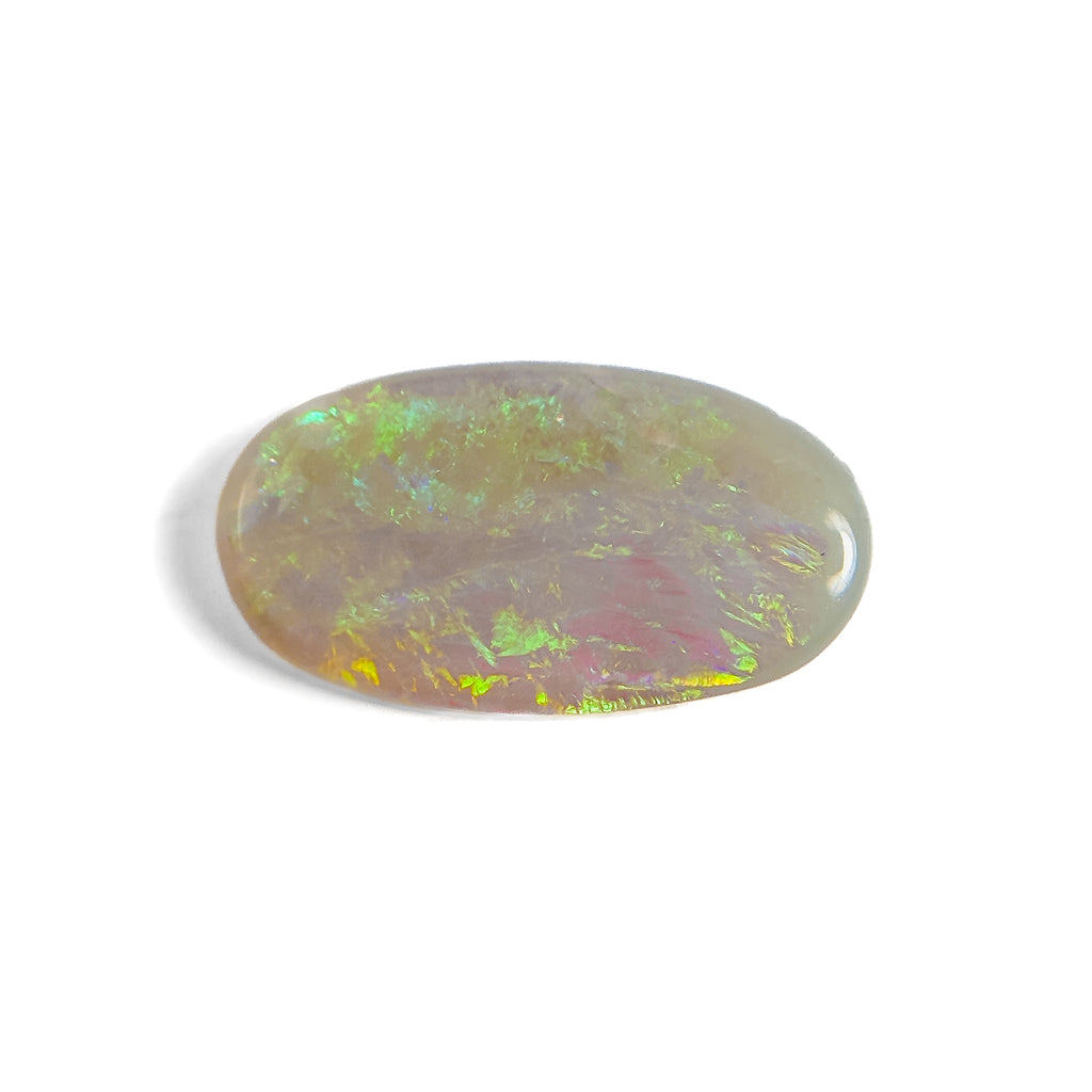White Opal Green Blue 17x9x3.5 Cabochon Oval 4 Carat