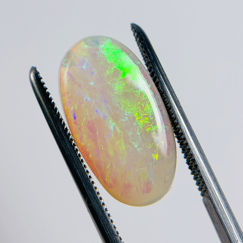 White Opal Green Blue 17x9x3.5 Cabochon Oval 4 Carat