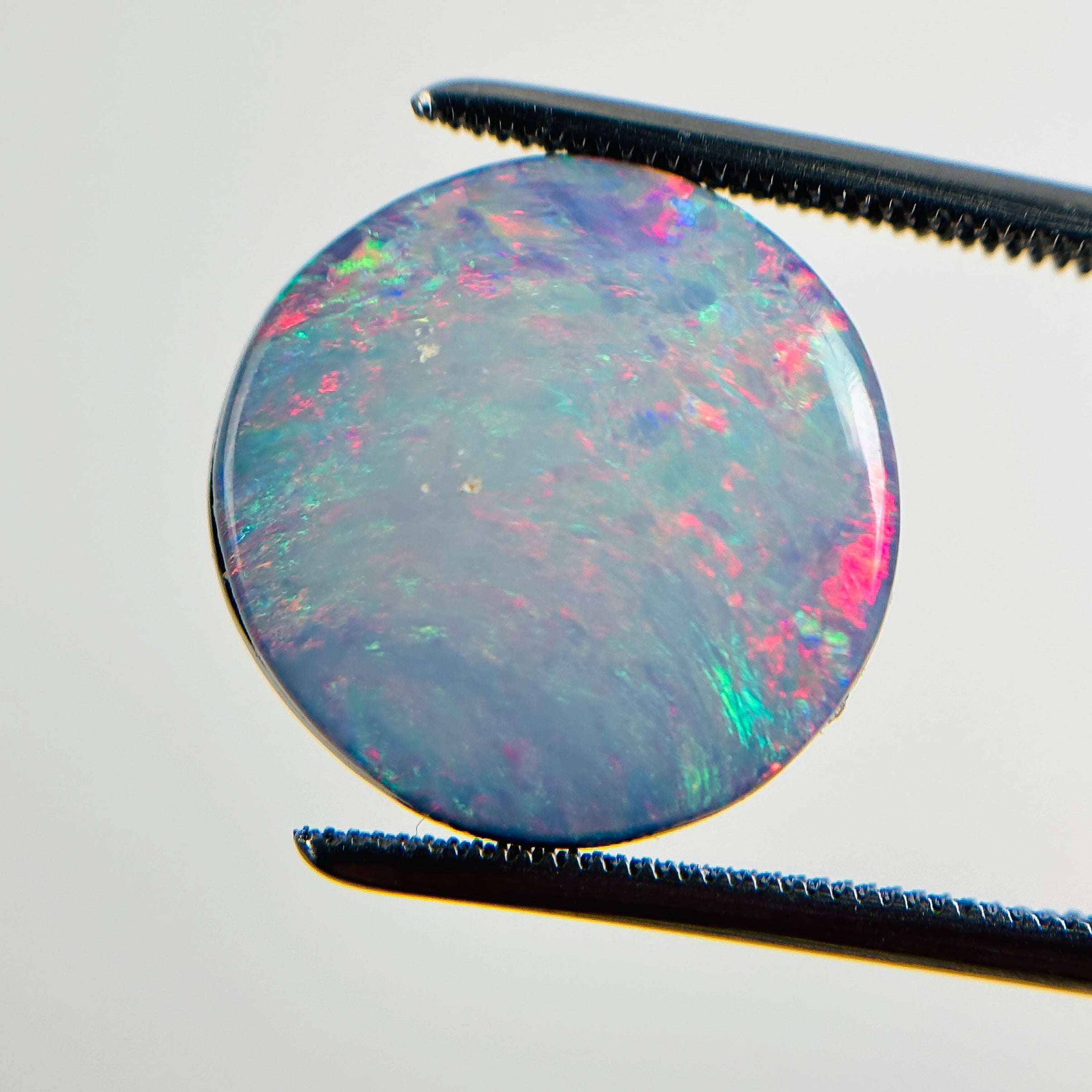 Doublet Opal Red Multi 16x16x5 Cabochon Round 8.40 Carat