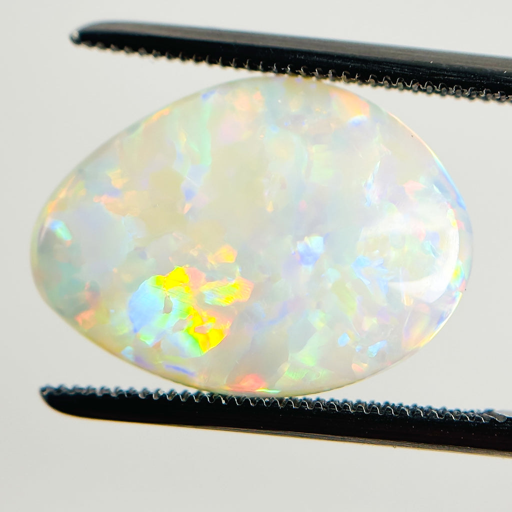 White Opal Red Multicolour 17x13x5 Cabochon Freeform 6.35 Carat