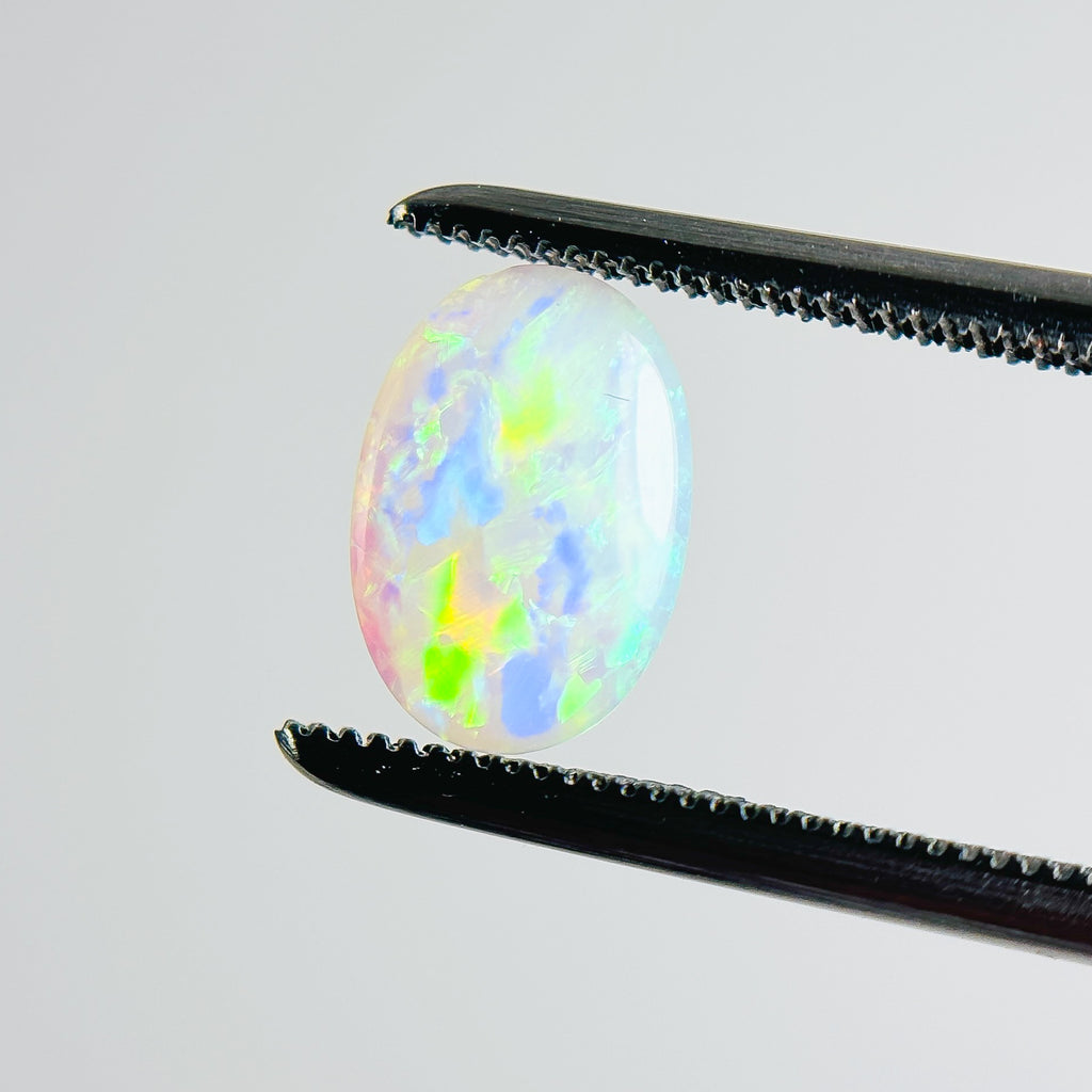 White Opal Green Multicolour 9x6x2 Cabochon Oval 0.45 Carat
