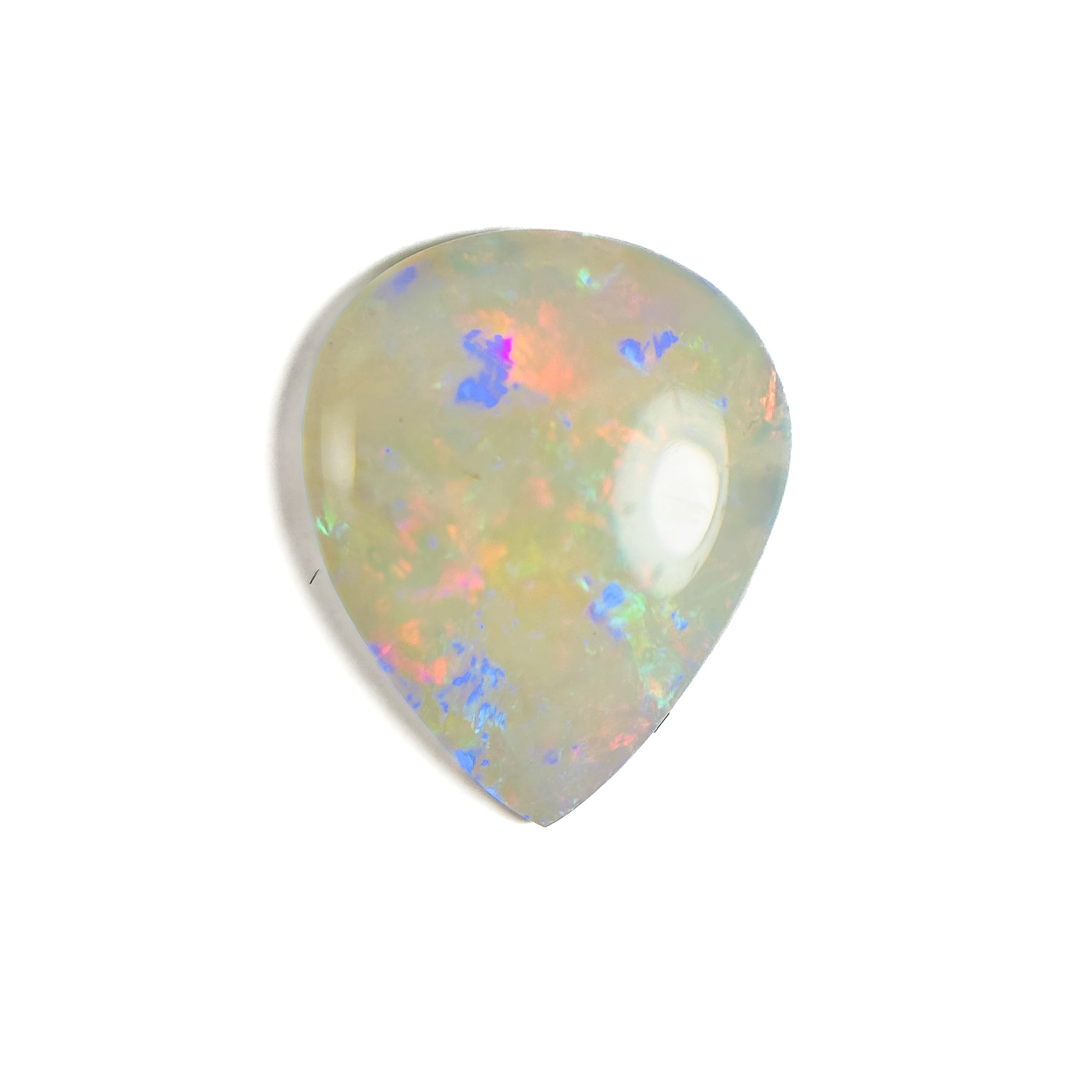 White Opal Red Multicolour 16x13x3 Cabochon Fossil Pear 3.05 Carat
