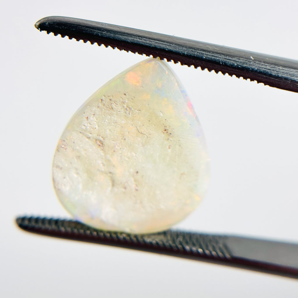 White Opal Red Multicolour 16x13x3 Cabochon Fossil Pear 3.05 Carat
