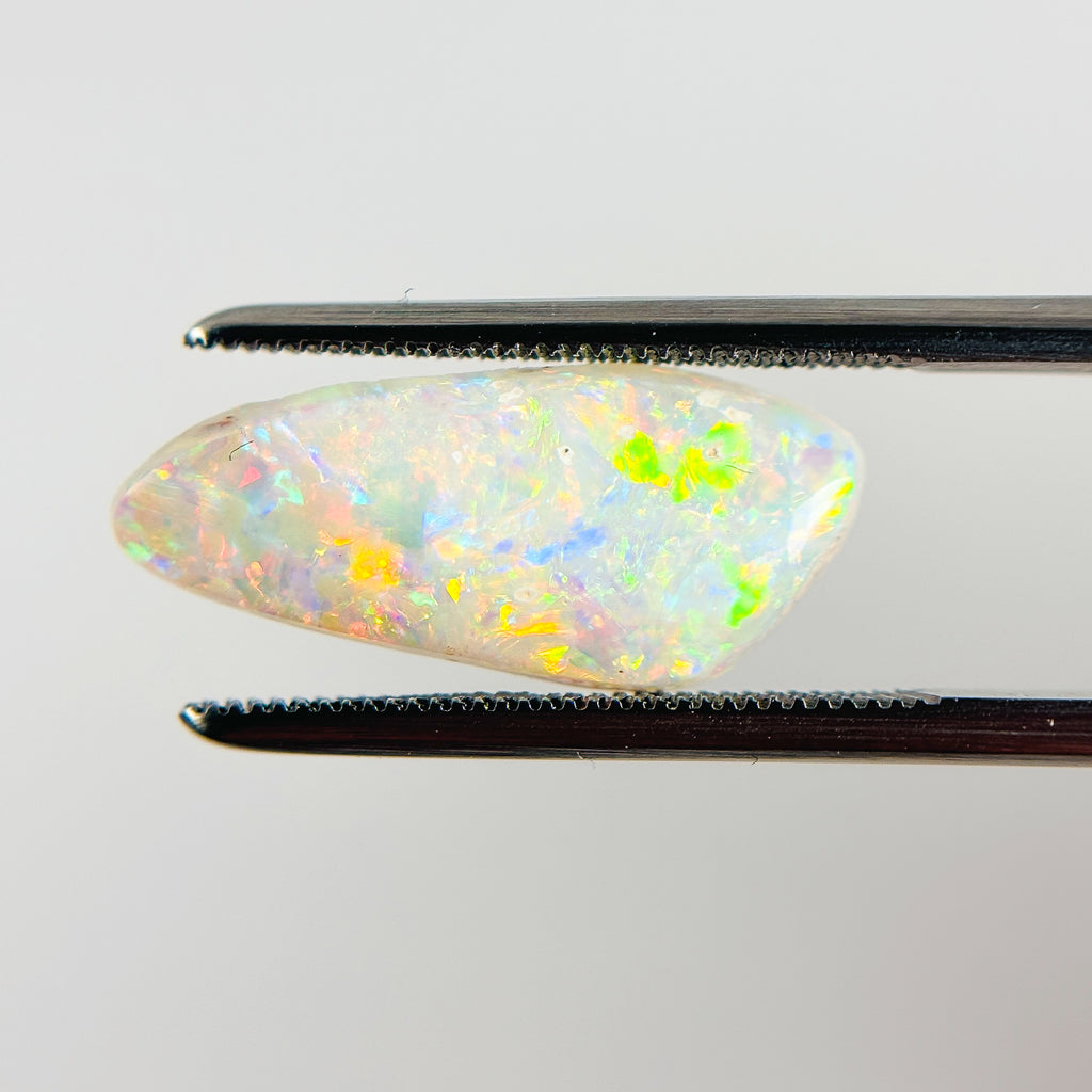 White Opal Red Multicolour 19x8x3 Cabochon Fossil Freeform 2.40 Carat