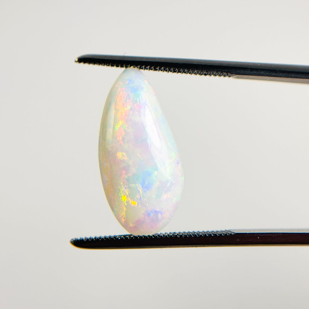 White Opal Red Multicolour 19.5x9.5x3.5 Cabochon Fossil Freeform 2.65 Carat