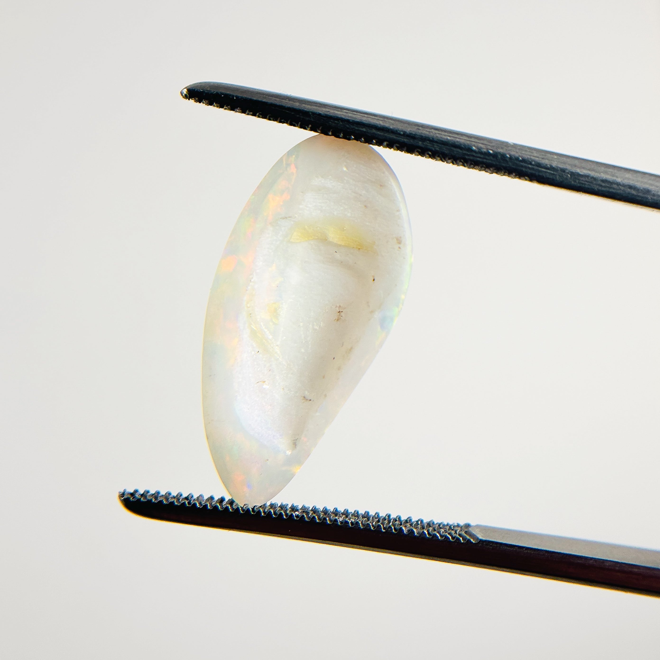 White Opal Red Multicolour 19.5x9.5x3.5 Cabochon Fossil Freeform 2.65 Carat