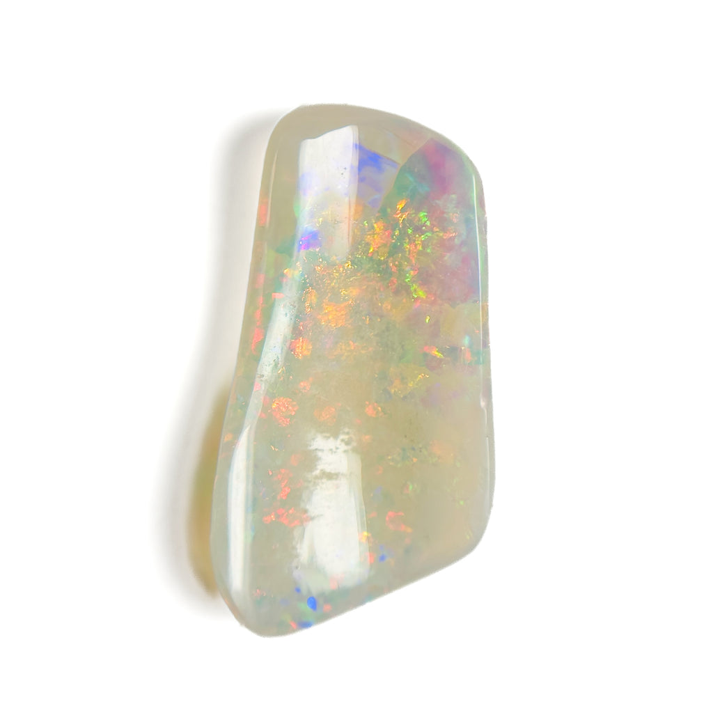 White Opal Red Multicolour 27x14x5 Cabochon Fossil Freeform 9.70 Carat