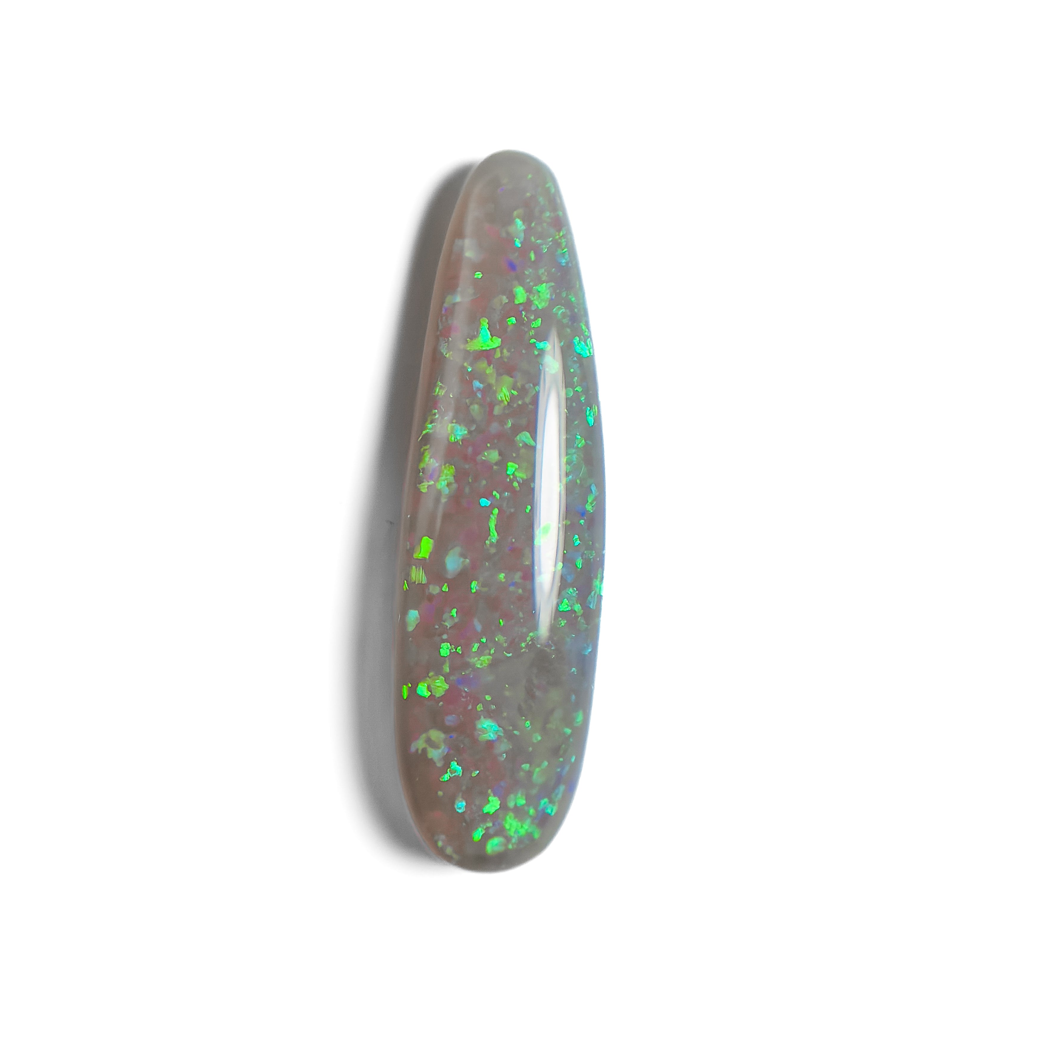 Semi Black Opal Green Blue 29x8.5x5 Cabochon Pear 8.50 Carat