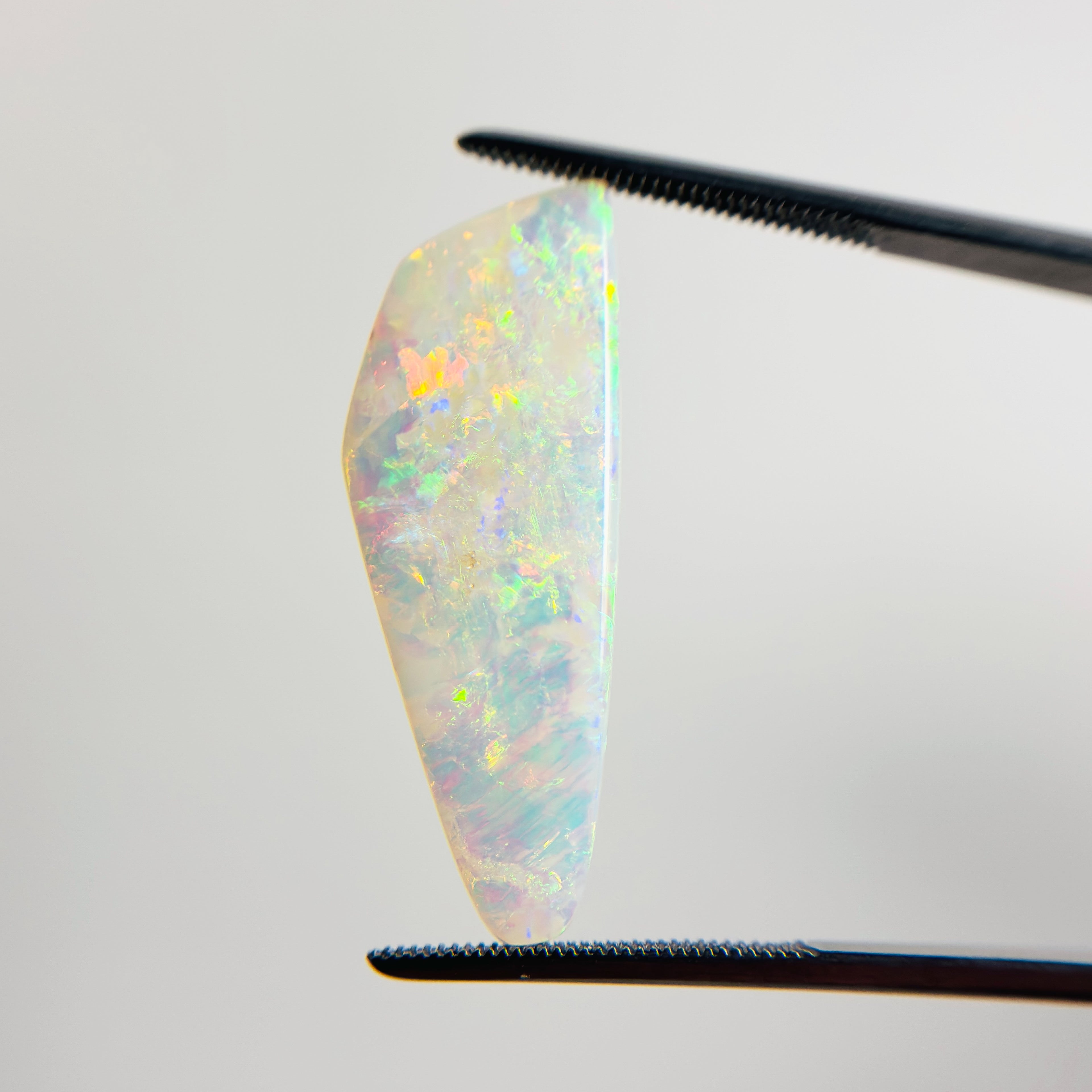 White Opal Red Multicolour 32x12x3 Cabochon Freeform 5.4 Carat