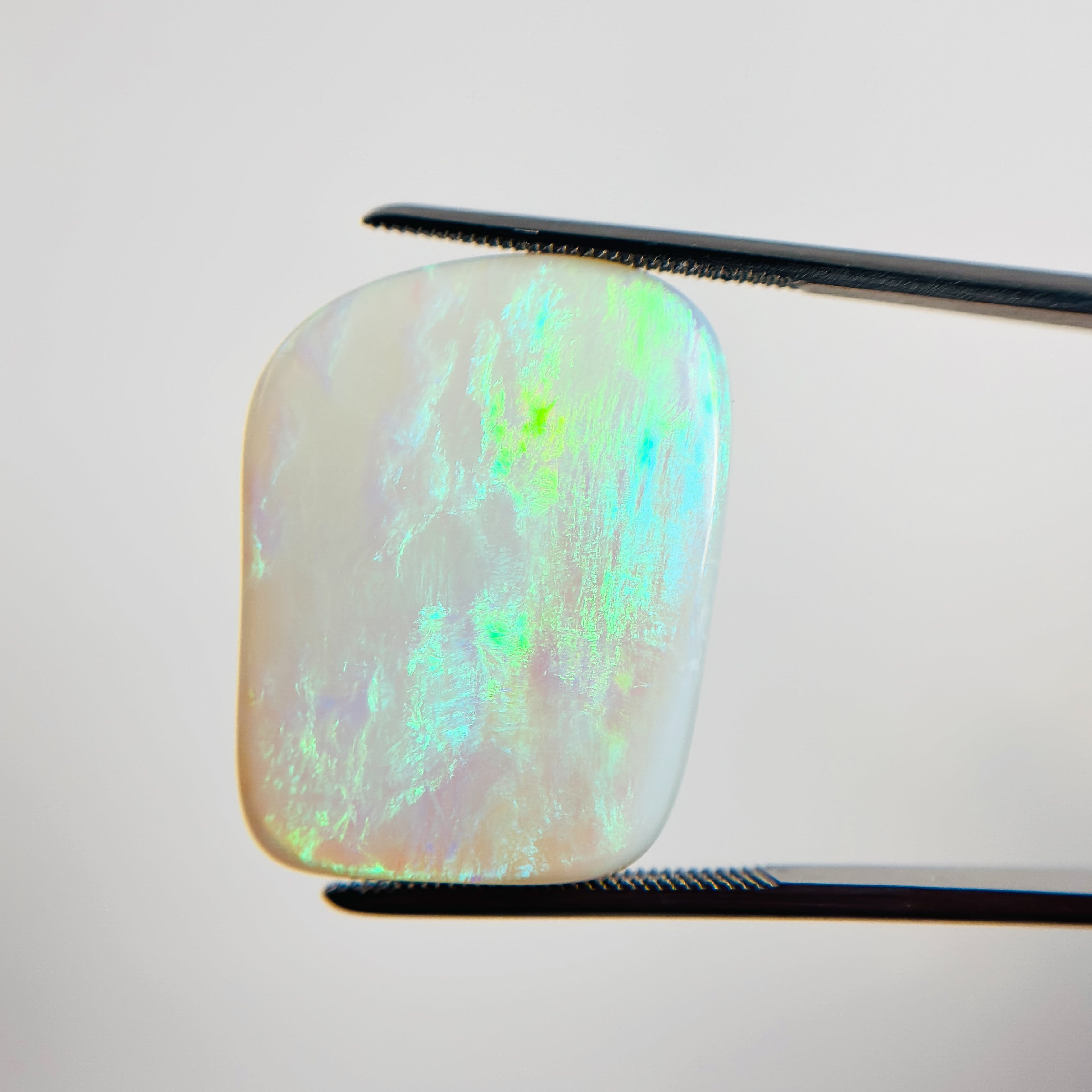 White Opal Green Blue 25x19x5 Cabochon Freeform 20.60 Carat