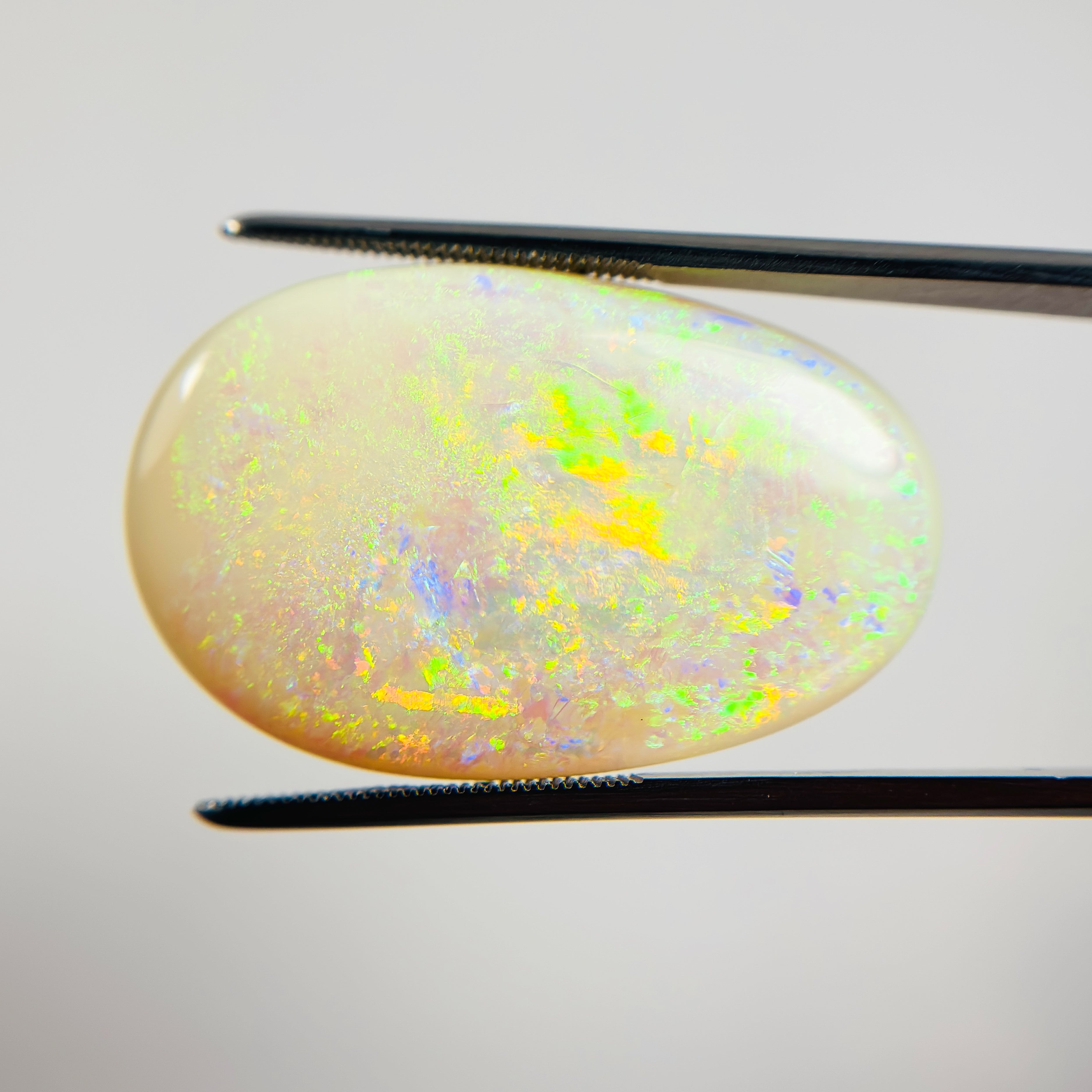 White Opal Green Multicolour Cabochon Freeform Pear 35.35 Carat