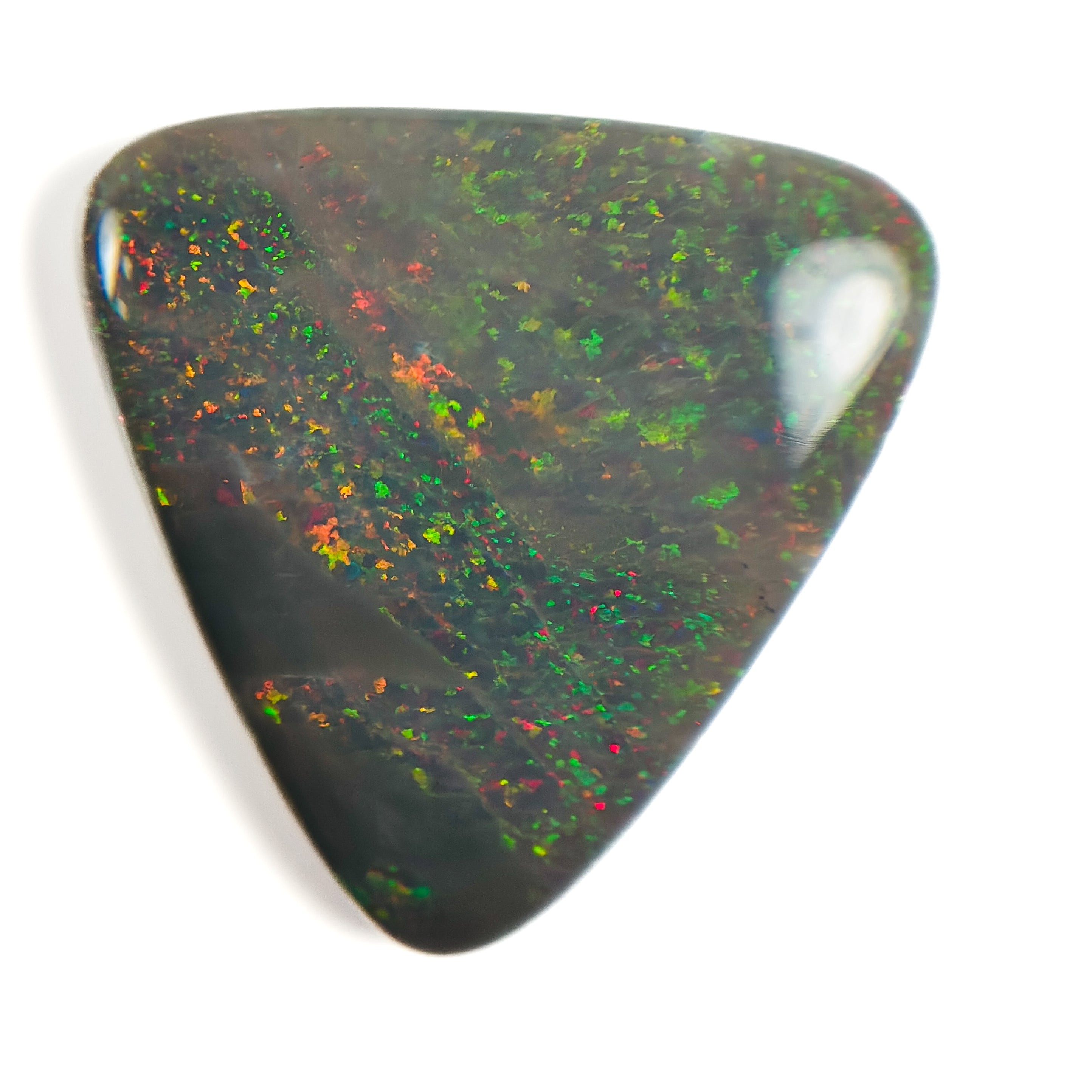 Semi Black Opal Red Multicolour 27x30x5.5 Cabochon Triangle 25.30 Carat