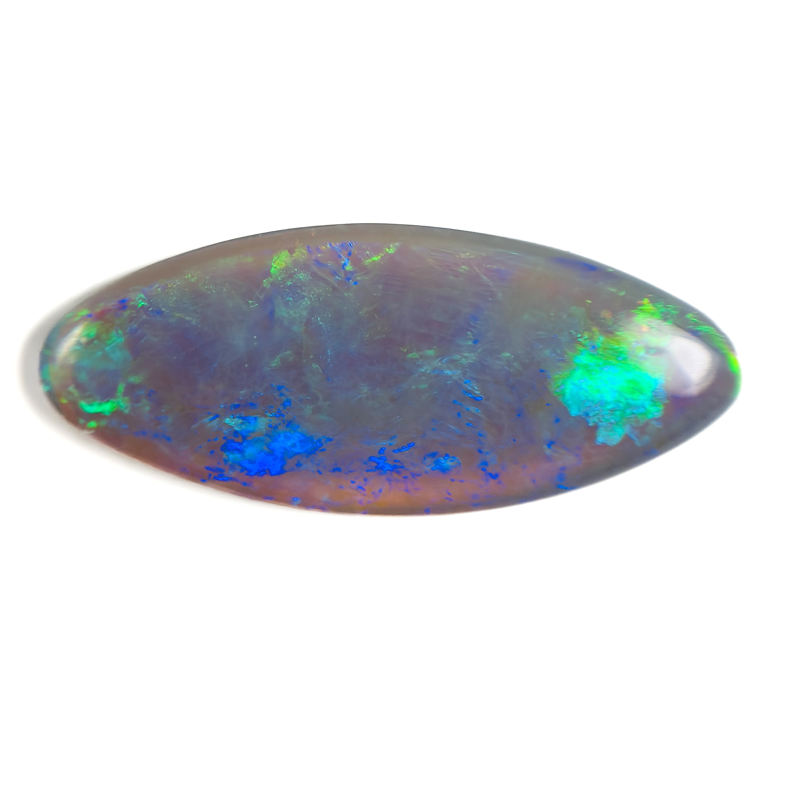 Semi Black Crystal Opal Blue Green 34x14x4 Cabochon Marquise 12.8 Carat