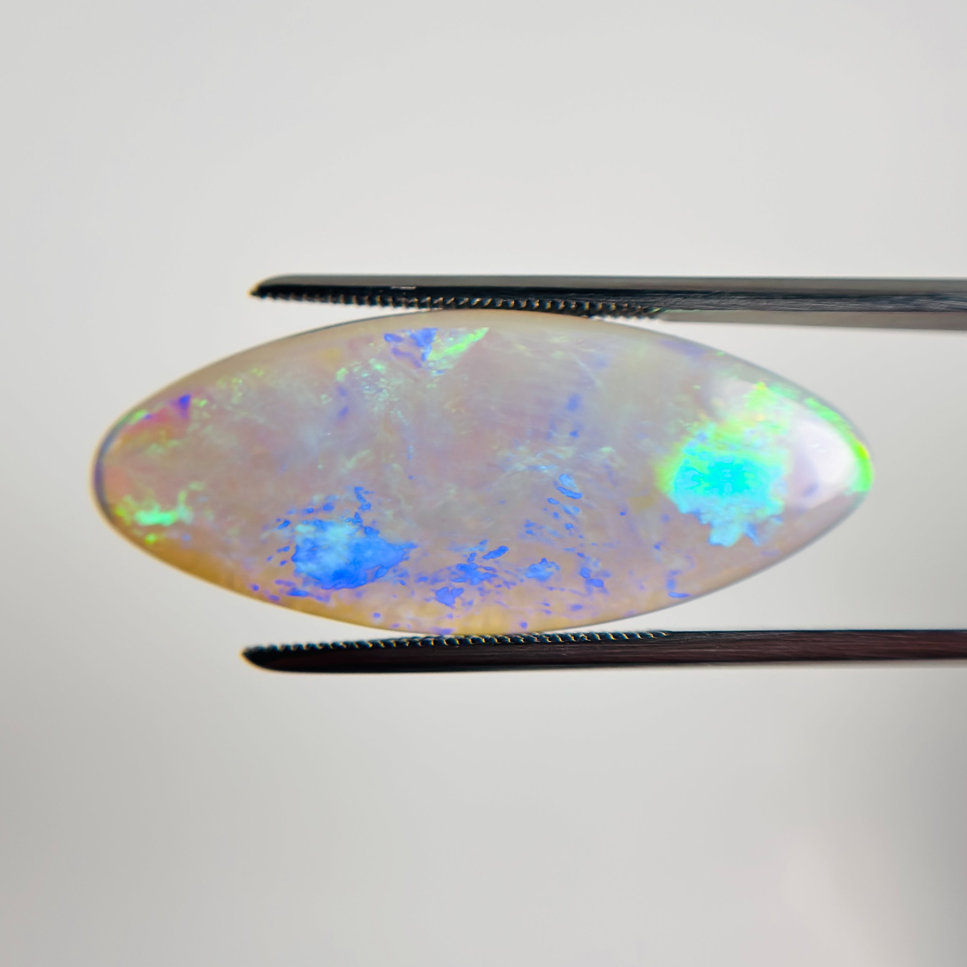Semi Black Crystal Opal Blue Green 34x14x4 Cabochon Marquise 12.8 Carat