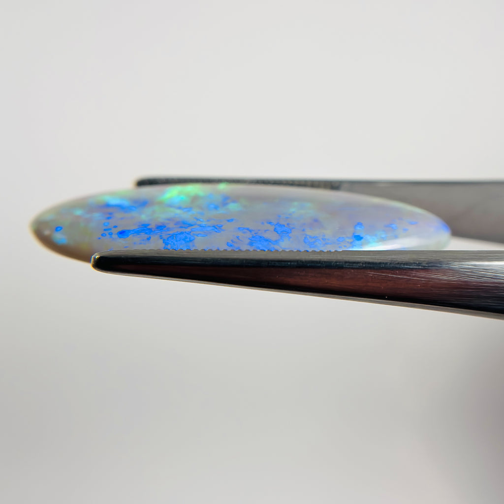 Semi Black Crystal Opal Blue Green 34x14x4 Cabochon Marquise 12.8 Carat