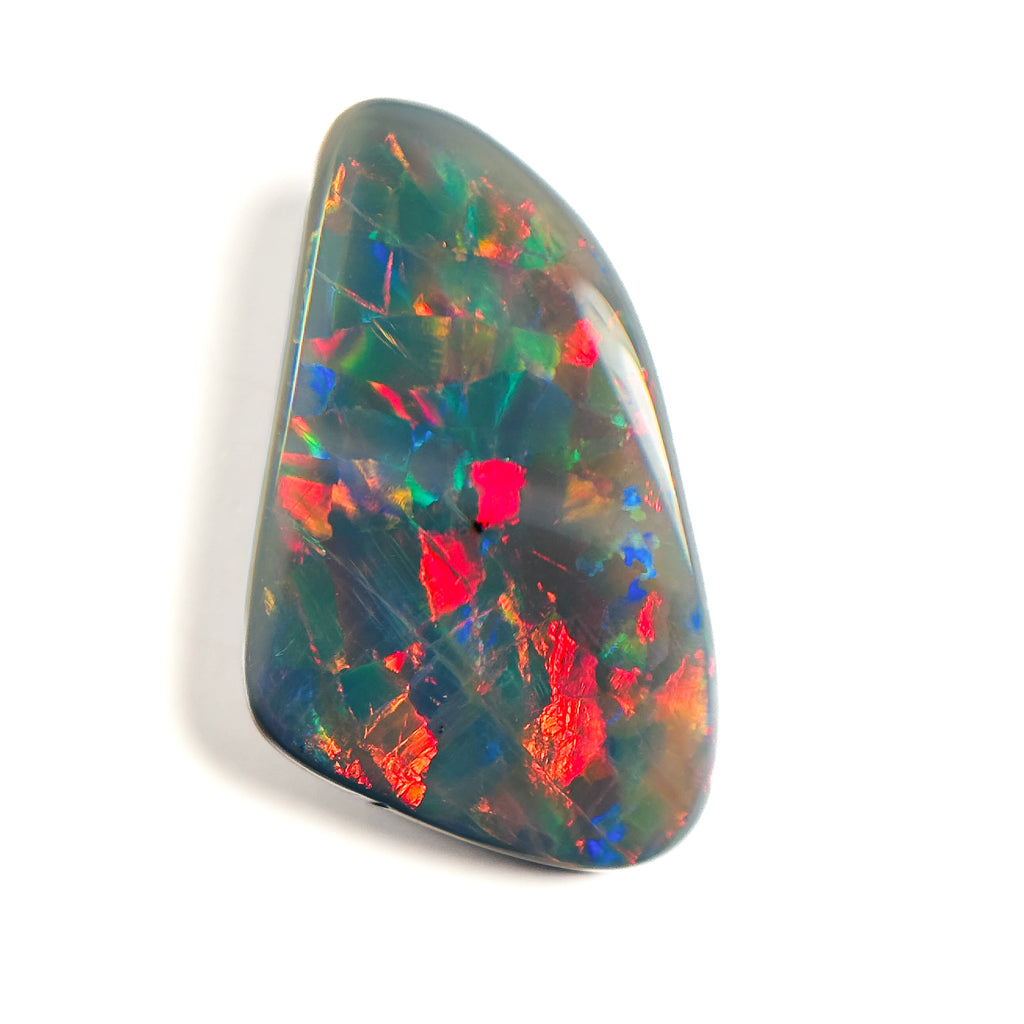 Semi Black Opal Red Multicolour Harlequin 25x14x5.1 Cabochon Freeform 10.85 Carat