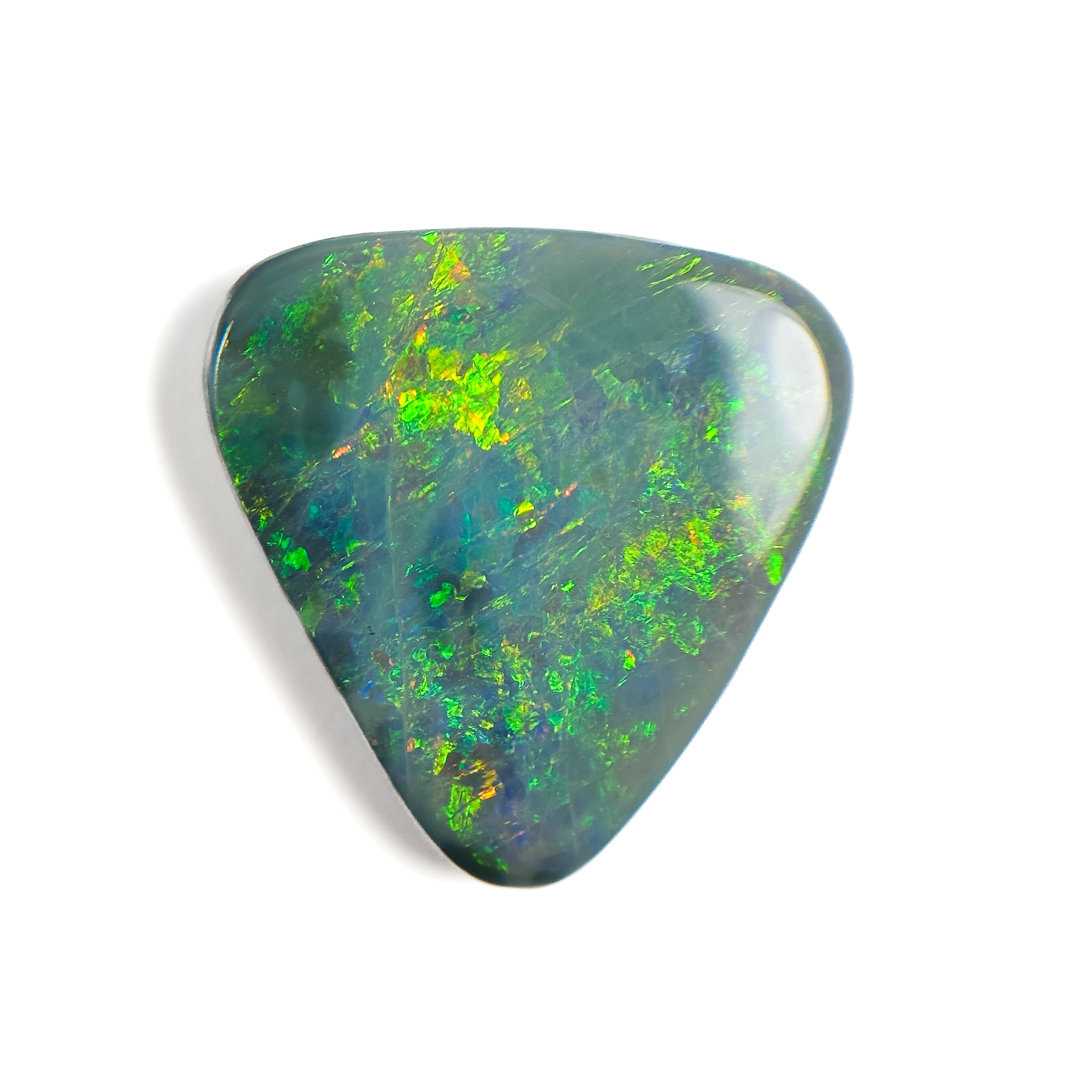 Semi Black Opal Green Multicolour 20x19x5 Cabochon Triangle 10.95 Carat