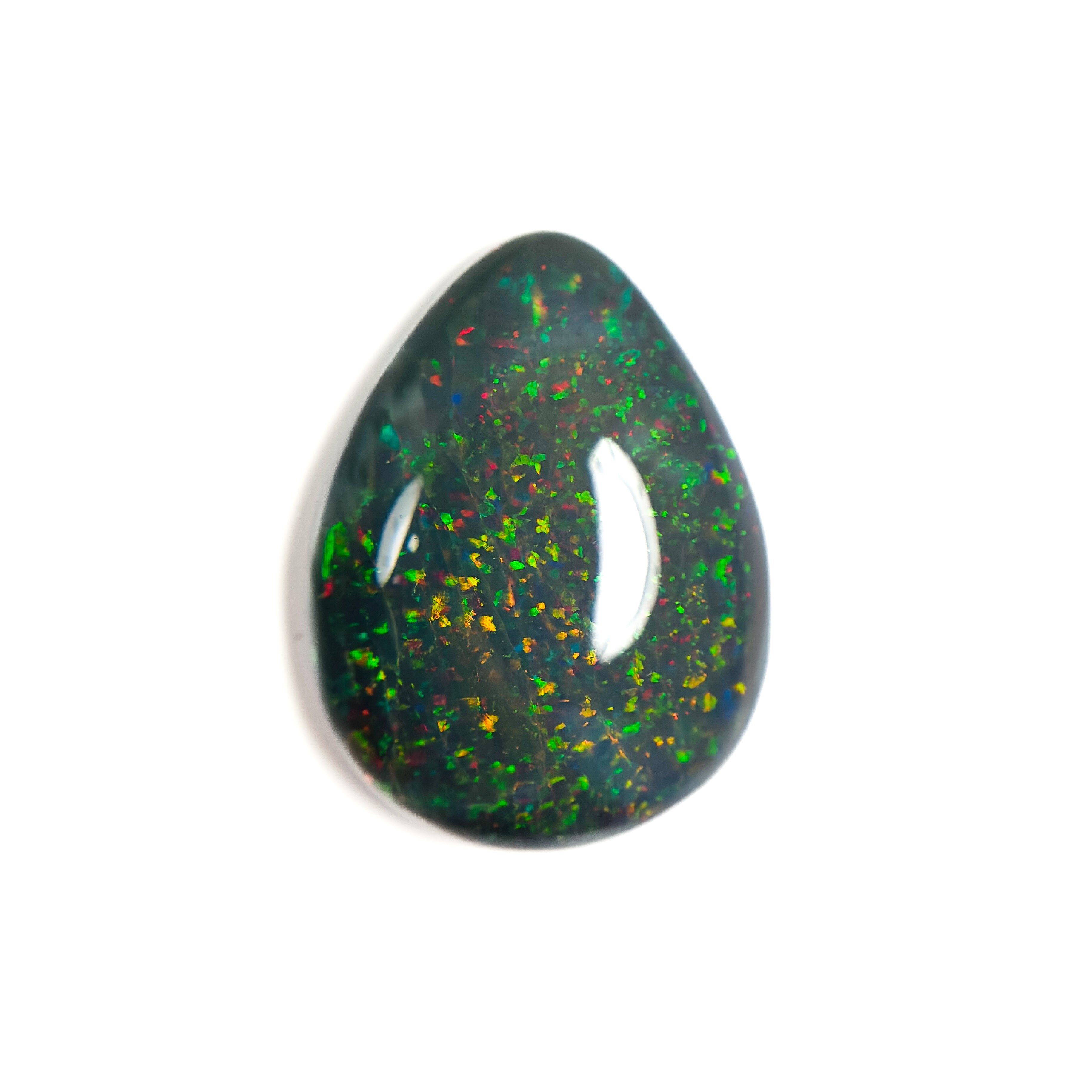 Semi Black Opal Red Green 28x21x7.2 Cabochon Pear 23.80 Carat