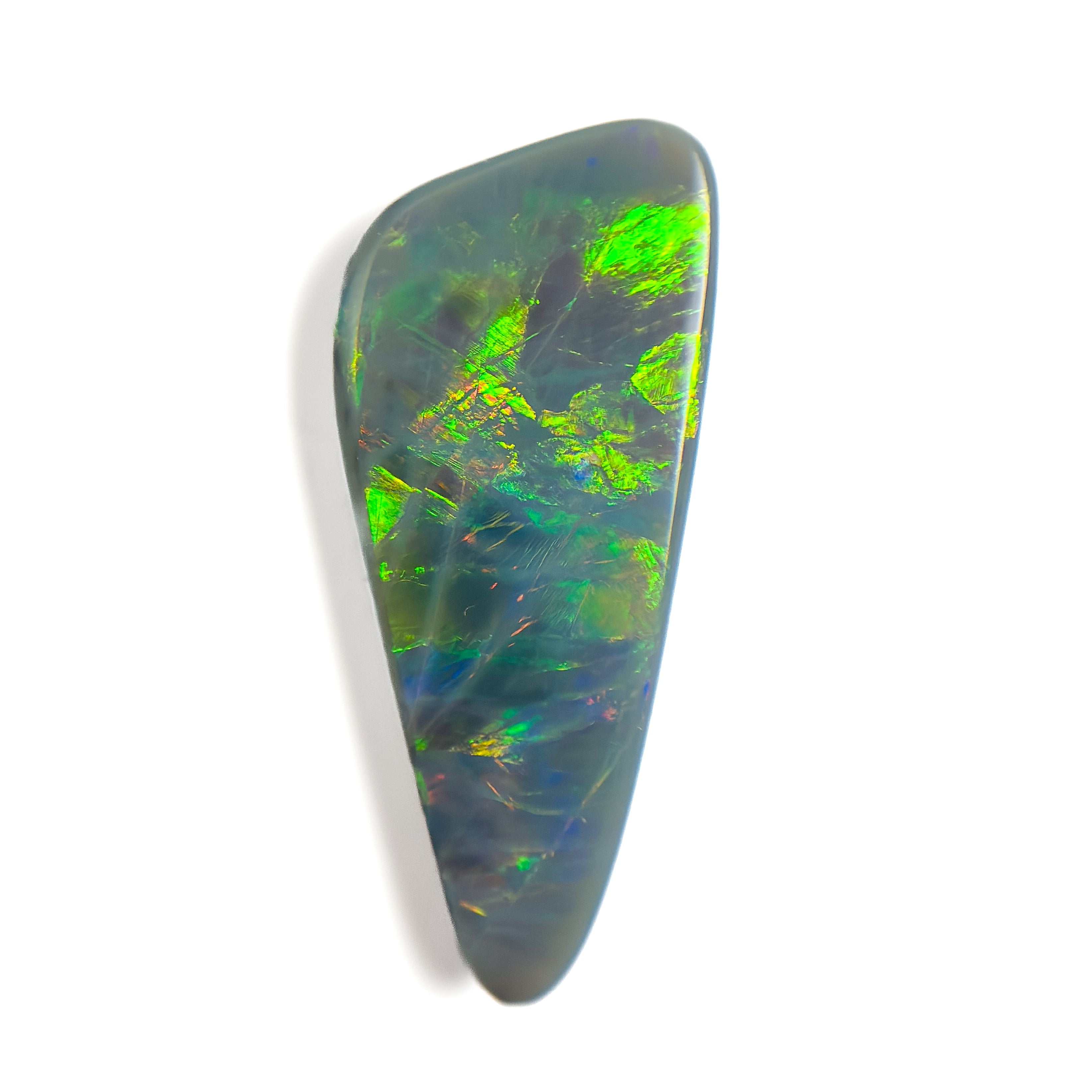 Semi Black Opal Green Multi 34x14x5.7 Cabochon Freeform 15.7 Carat