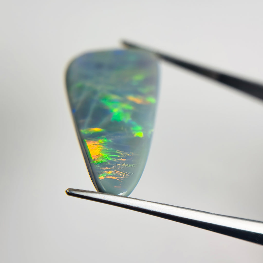 Semi Black Opal Green Multi 34x14x5.7 Cabochon Freeform 15.7 Carat