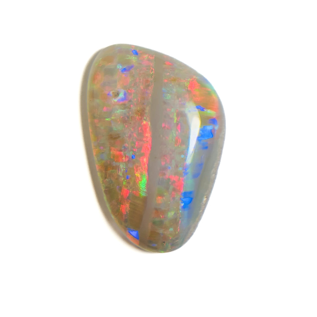 White Opal Red Multicolour 21x14x5.2 Cabochon Freeform 9.4 Carat
