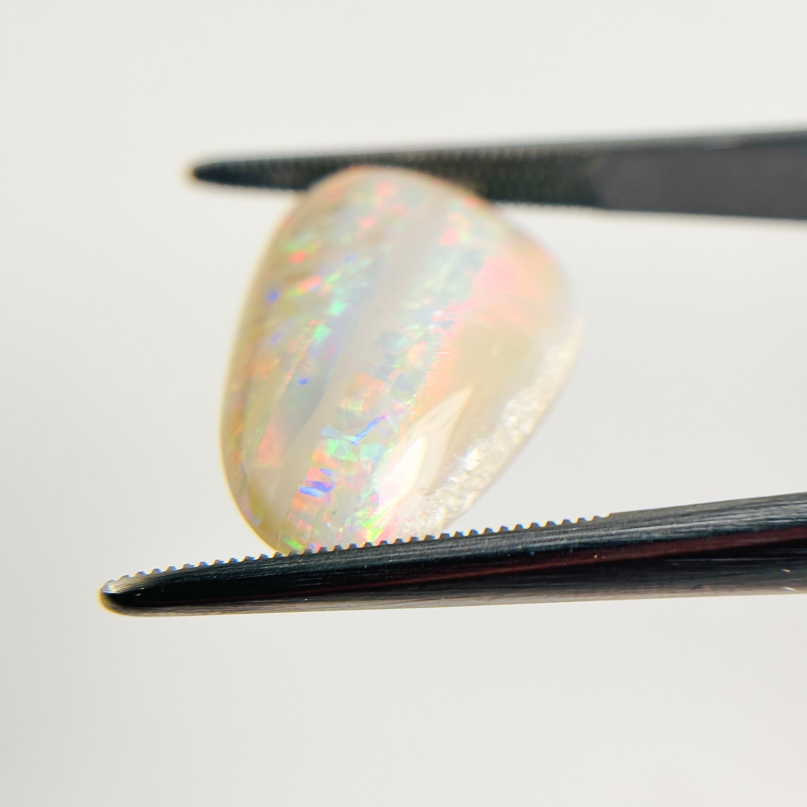 White Opal Red Multicolour 21x14x5.2 Cabochon Freeform 9.4 Carat