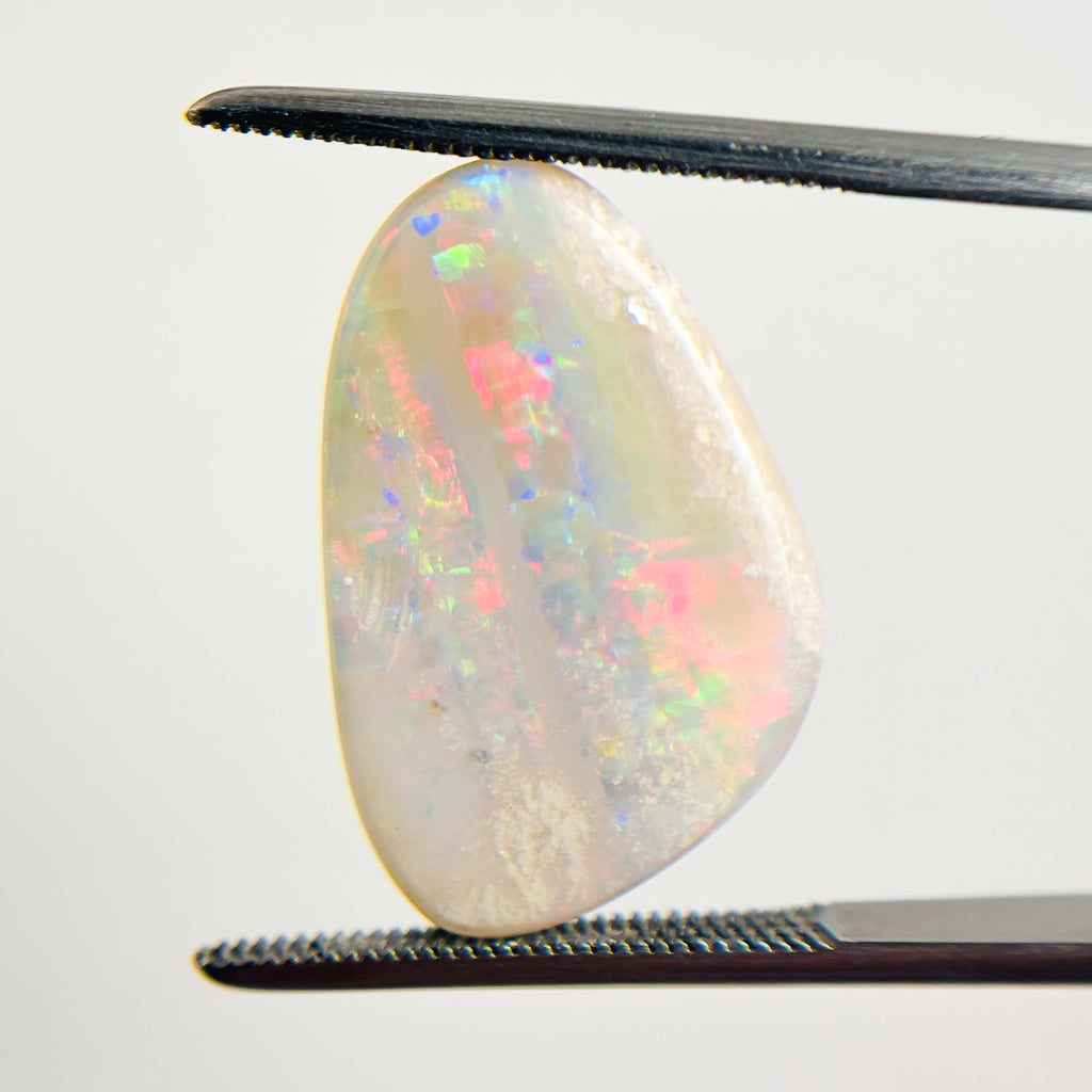 White Opal Red Multicolour 21x14x5.2 Cabochon Freeform 9.4 Carat