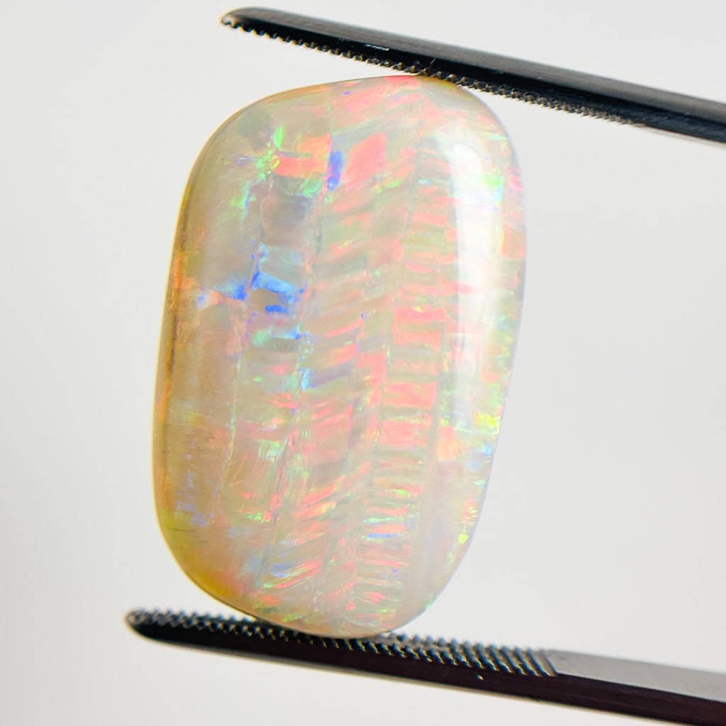 White Opal Red Multicolour 24x15x5 Cabochon Freeform 12.1 Carat