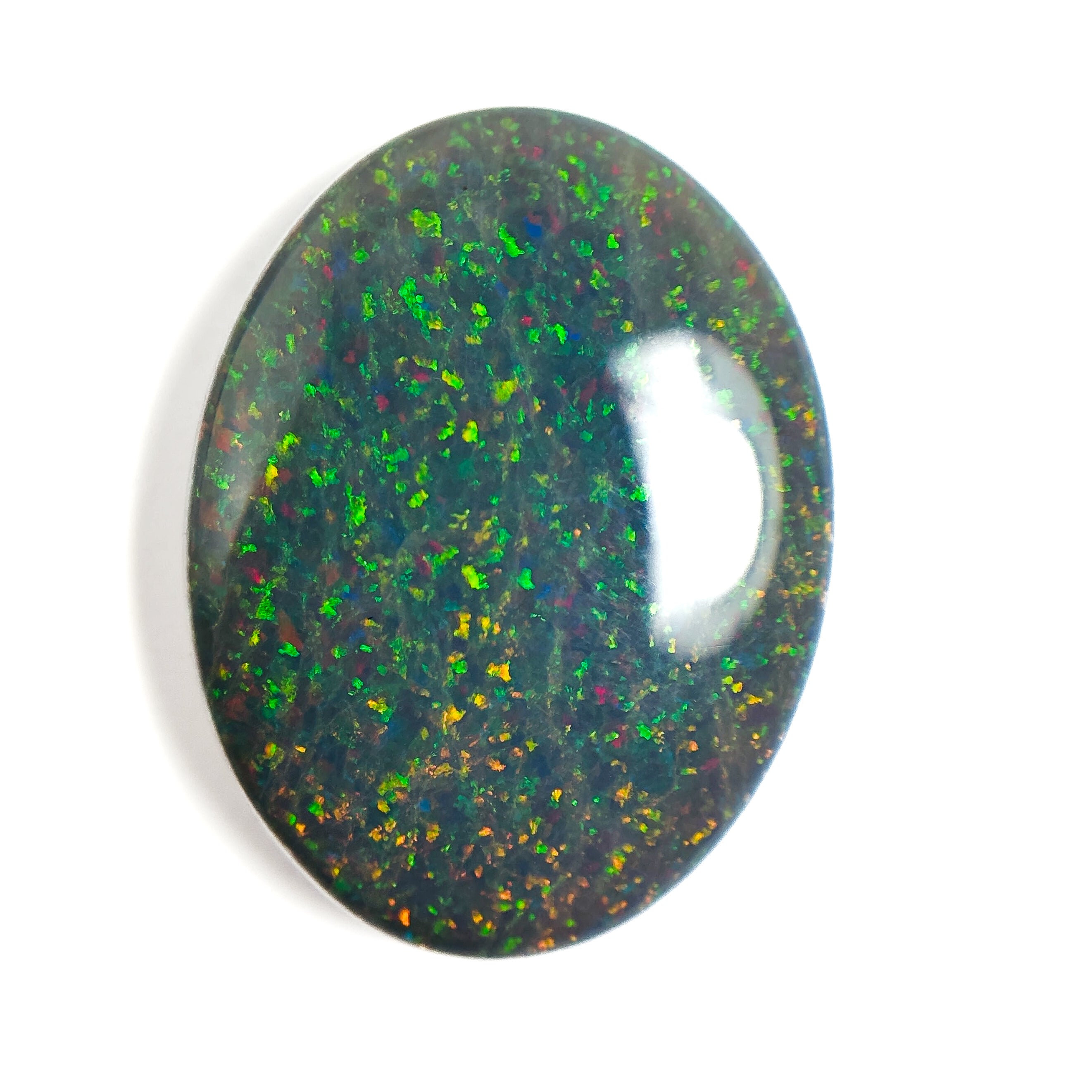 Semi Black Opal Red Multicolour 25x19x6 Cabochon Oval 16.8 Carat