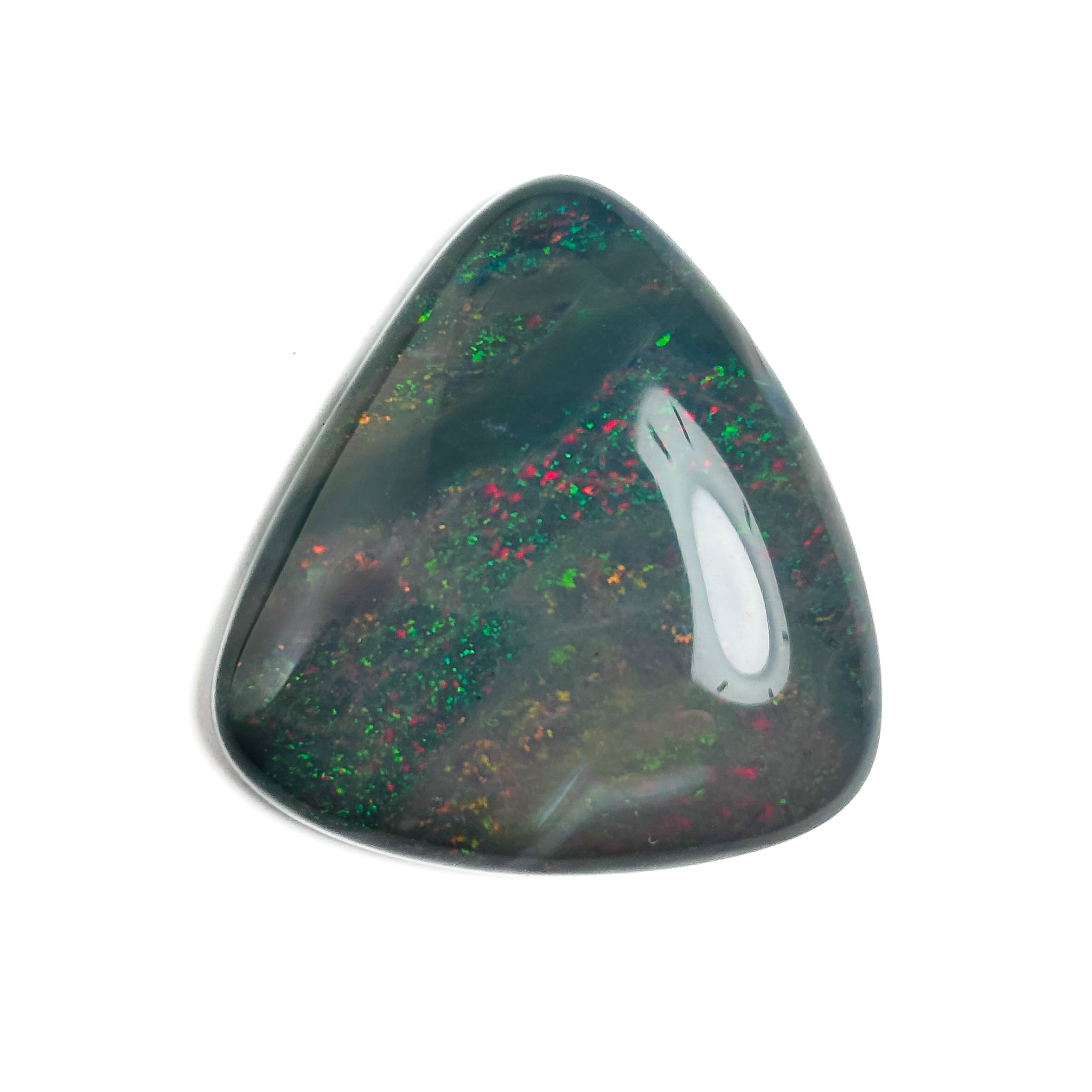 Semi Black Opal Red Multicolour 30x28x6.7 Cabochon Triangle 33.85 Carat
