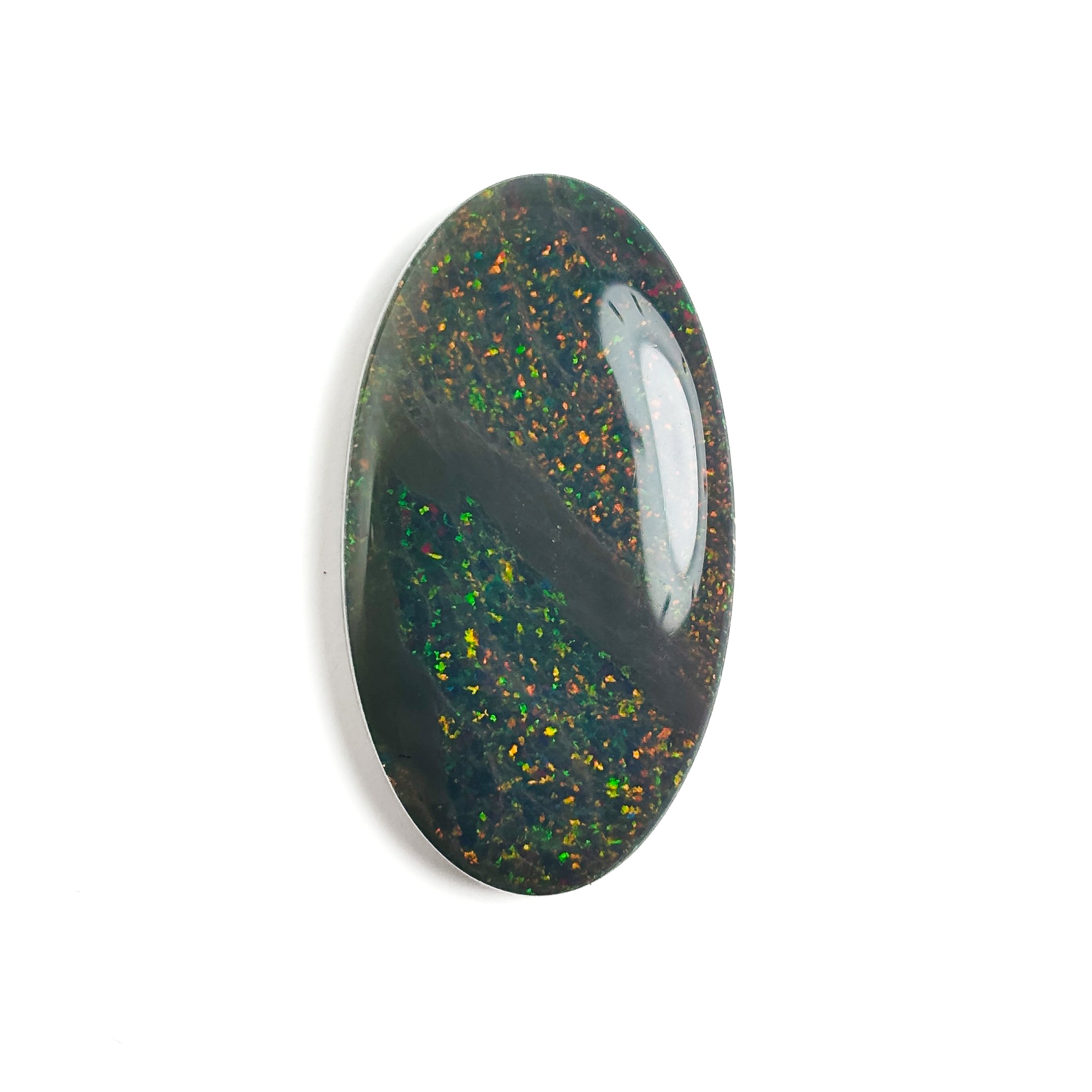 Semi Black Opal Red Multicolour 33x18x6.8 Cabochon Oval 27.25 Carat