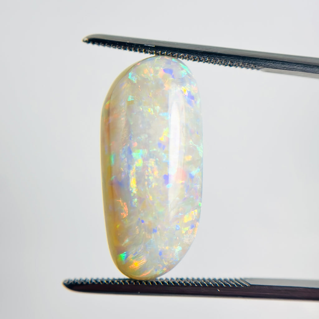 White Opal Multicolour 22x10x5.7 Cabochon Freeform 9.15 Carat