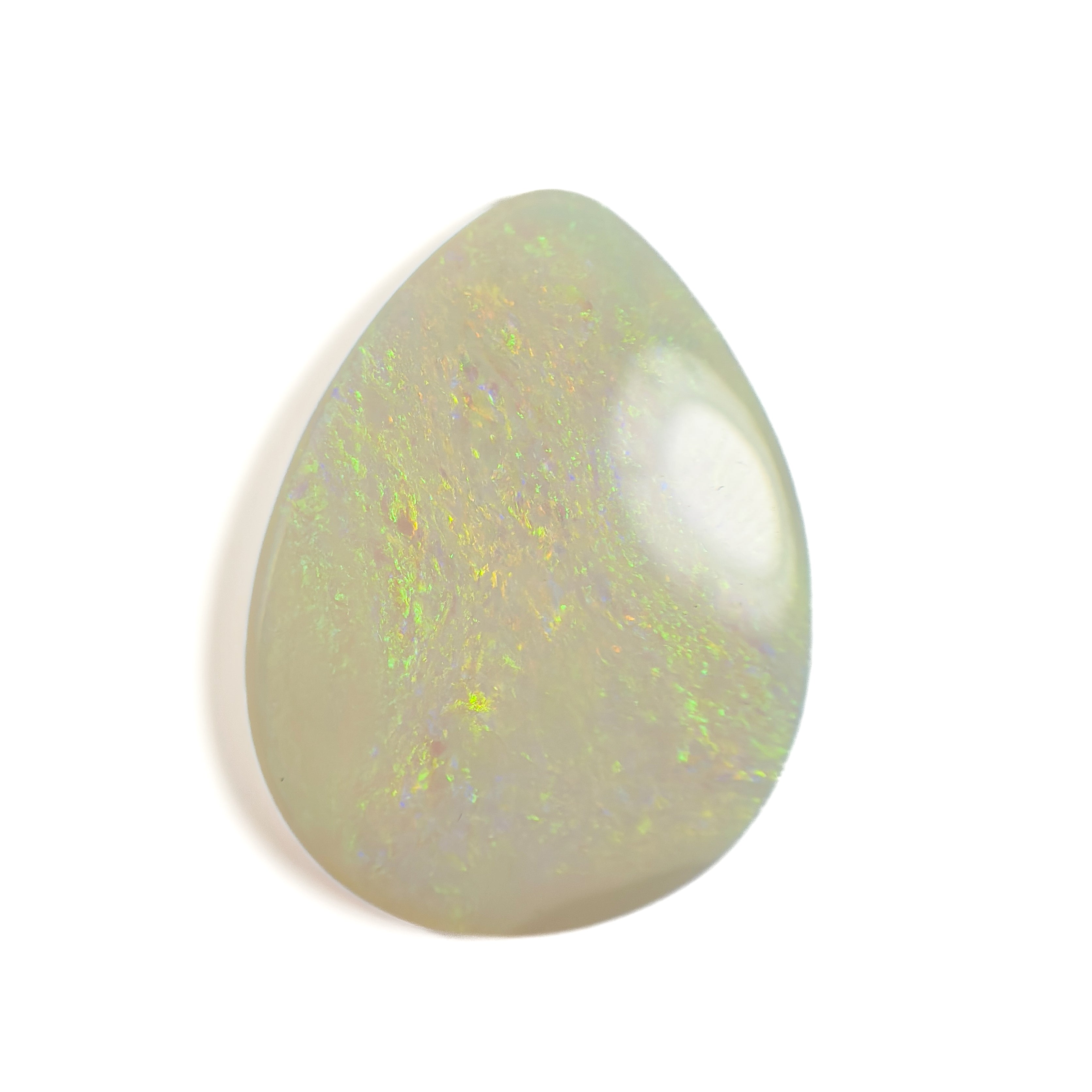 White Opal Multicolour 30x23x5 Cabochon Pear 21.05 Carat
