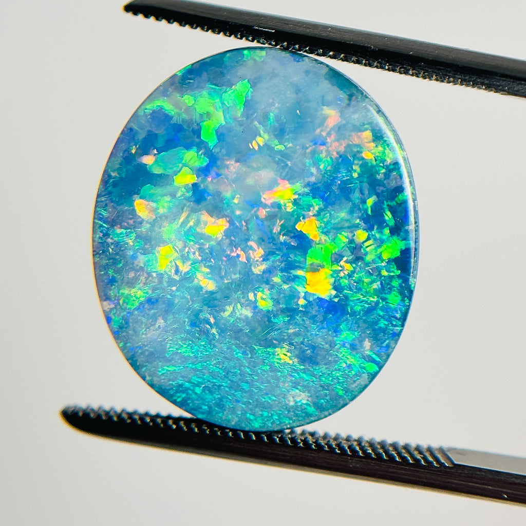 Doublet Opal Green Multicolour 18x15x5 Cabochon Oval 10 Carat