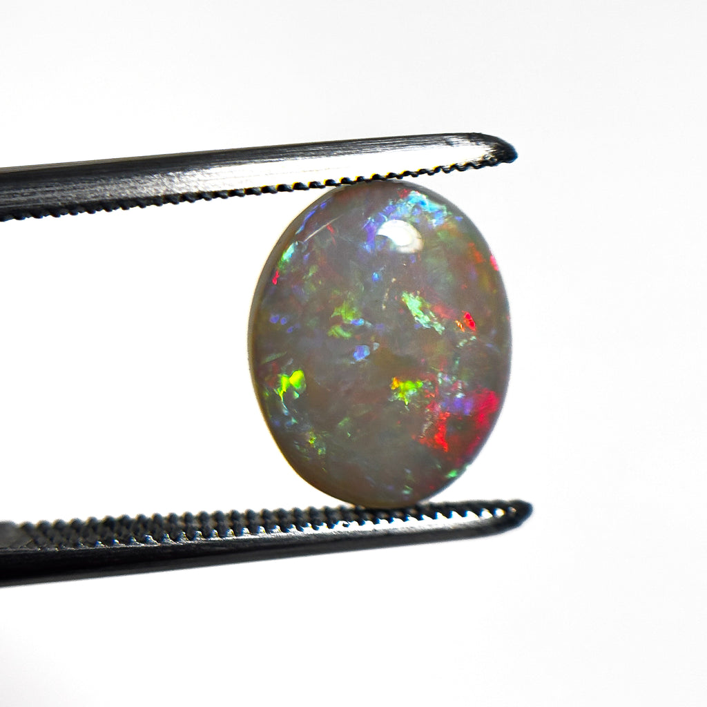 White Opal Red Multicolour 12x9x3 Cabochon Oval 2.45 Carat