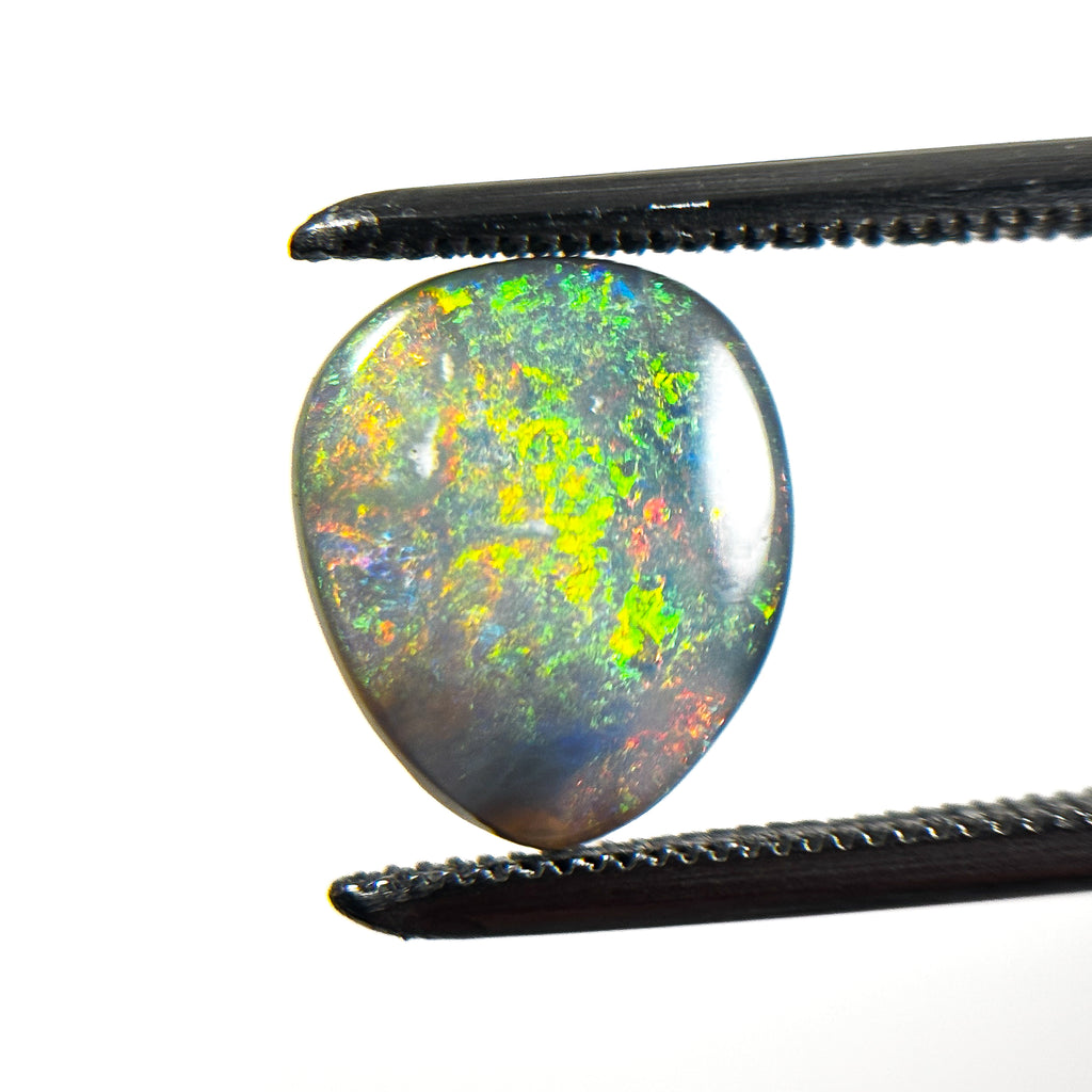 Semi Black Opal Green Multicolour 11x9x3 Cabochon Pear 1.95 Carat