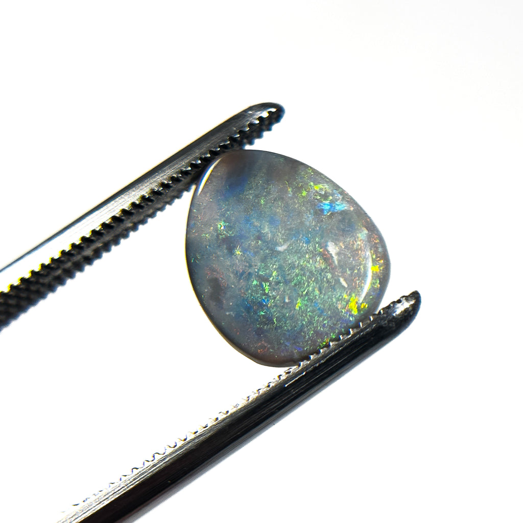 Semi Black Opal Green Multicolour 11x9x3 Cabochon Pear 1.95 Carat