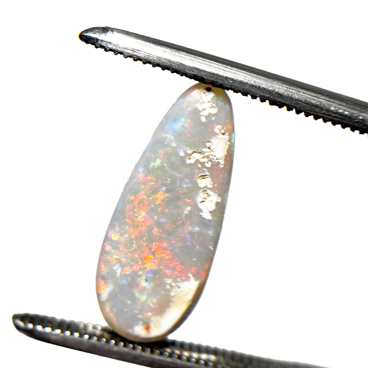 White Opal Red Multicolour 16.5x7x3 Cabochon Pear 2.1 Carat