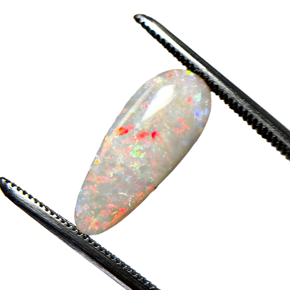 White Opal Red Multicolour 16.5x7x3 Cabochon Pear 2.1 Carat