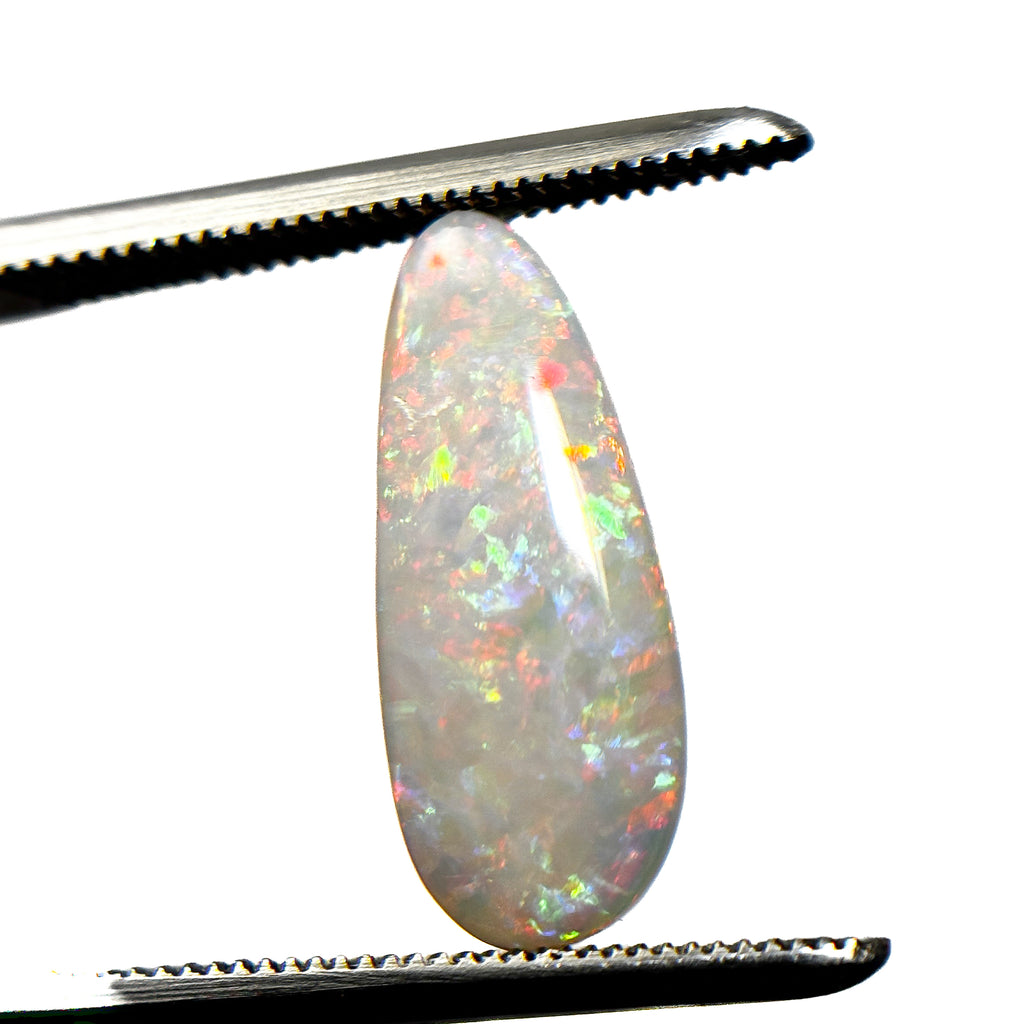 White Opal Red Multicolour 16.5x7x3 Cabochon Pear 2.1 Carat