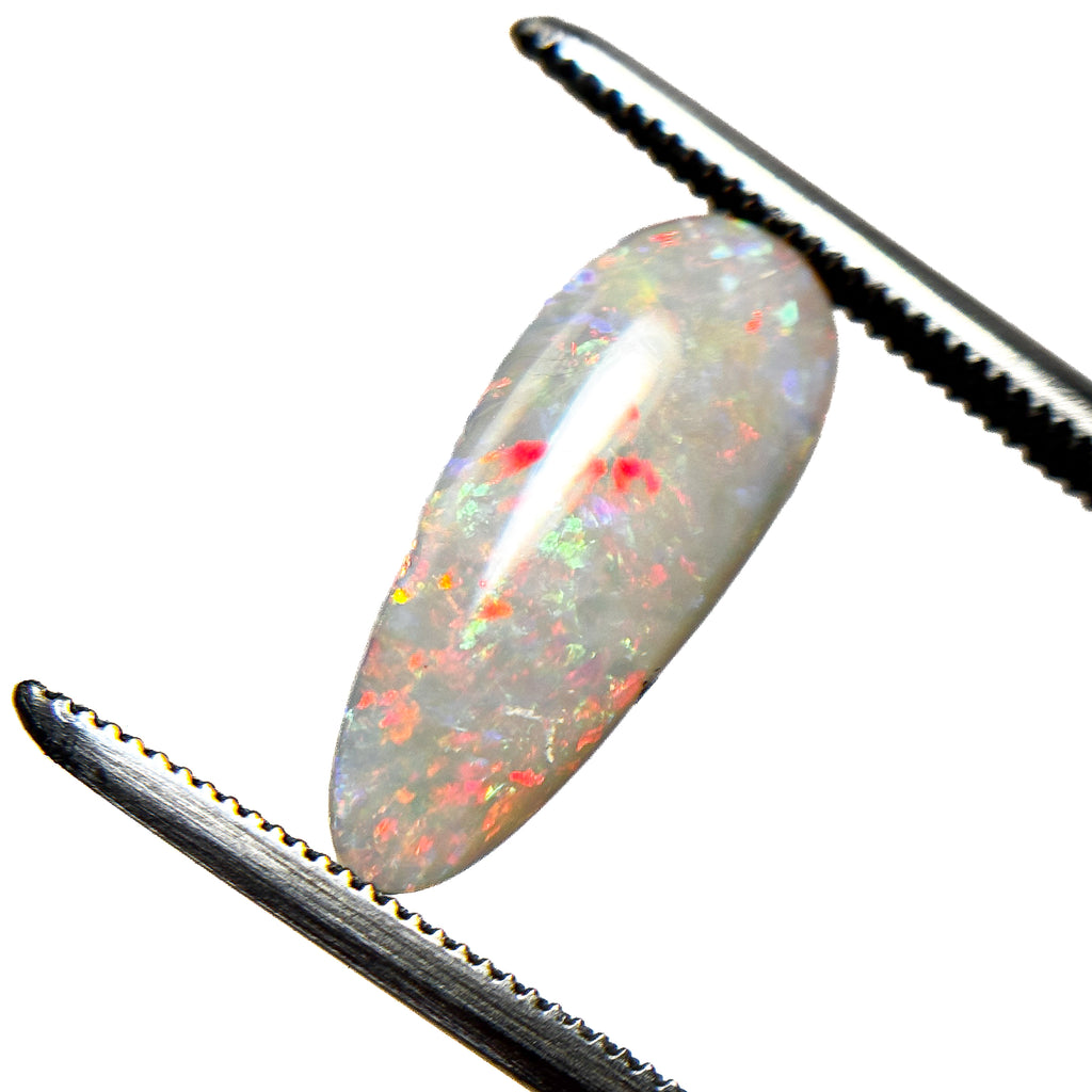 White Opal Red Multicolour 16.5x7x3 Cabochon Pear 2.1 Carat