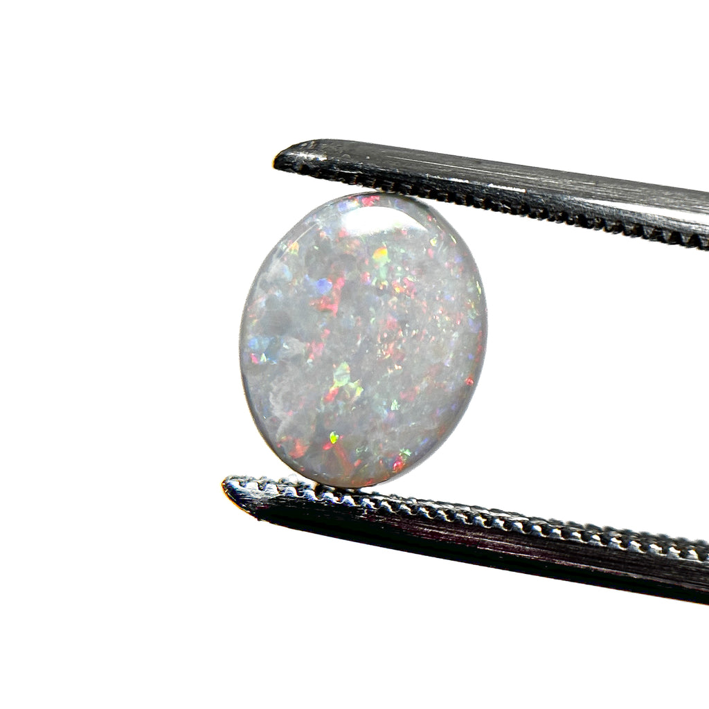 White Opal Red Multicolour 9x7x2.5 Cabochon Oval 1.25 Carat