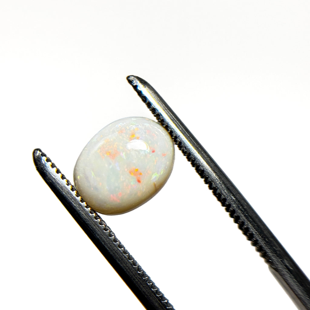 White Opal Red Multicolour 8x6.5x4 Cabochon Oval 1.35 Carat
