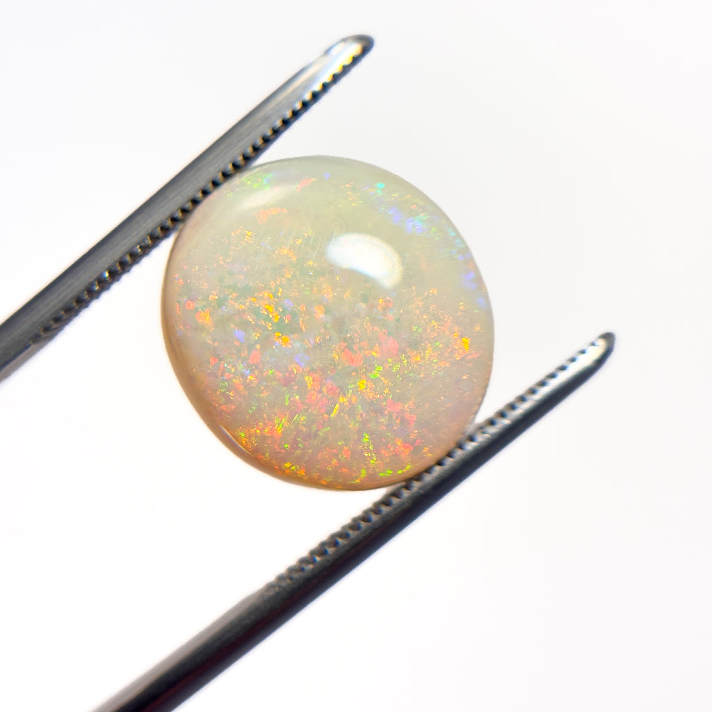 White Opal Red Multicolour 14x13x5 Cabochon Oval 6.7 Carat