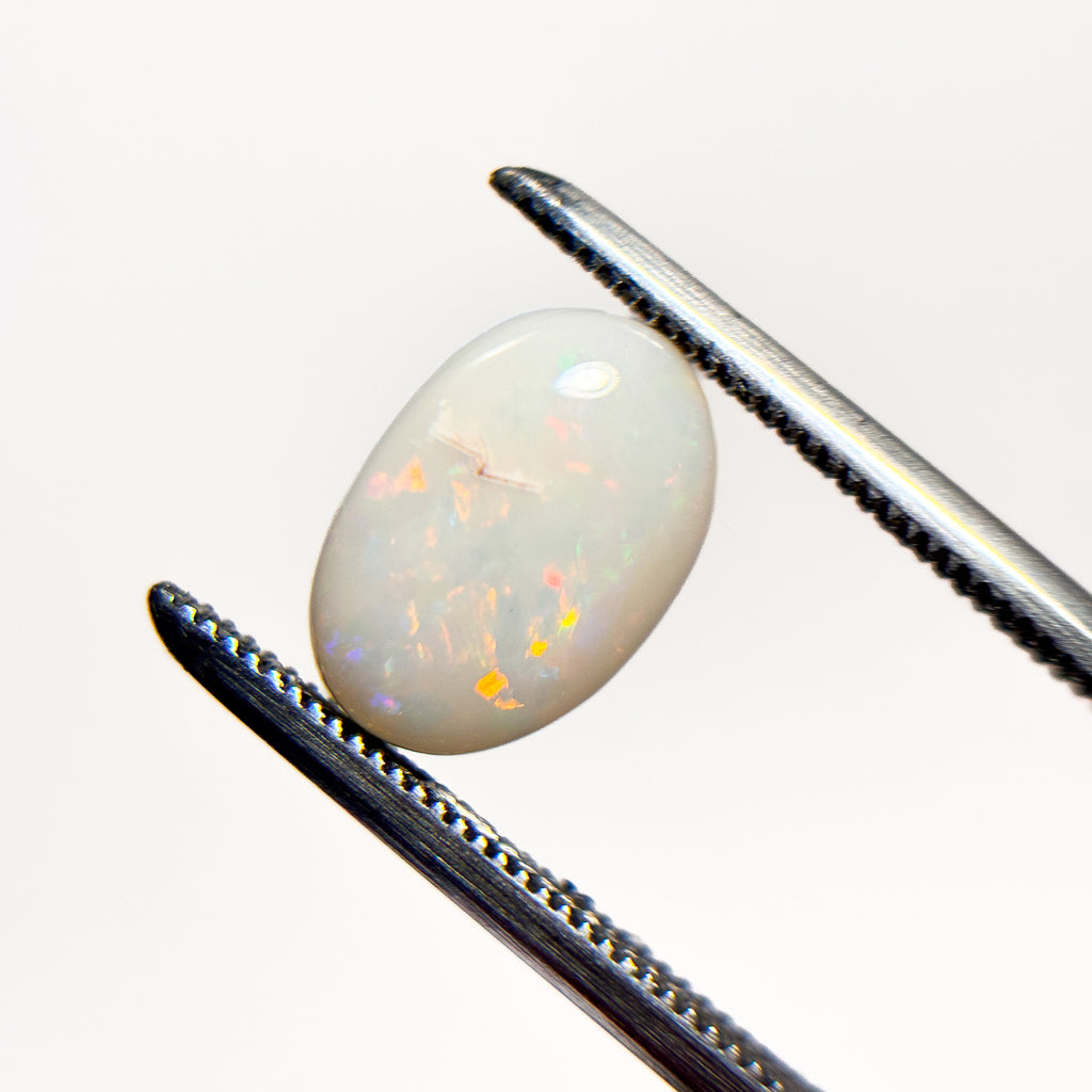 White Opal Multicolour 10x7x3.5 Cabochon Oval 1.8 Carat