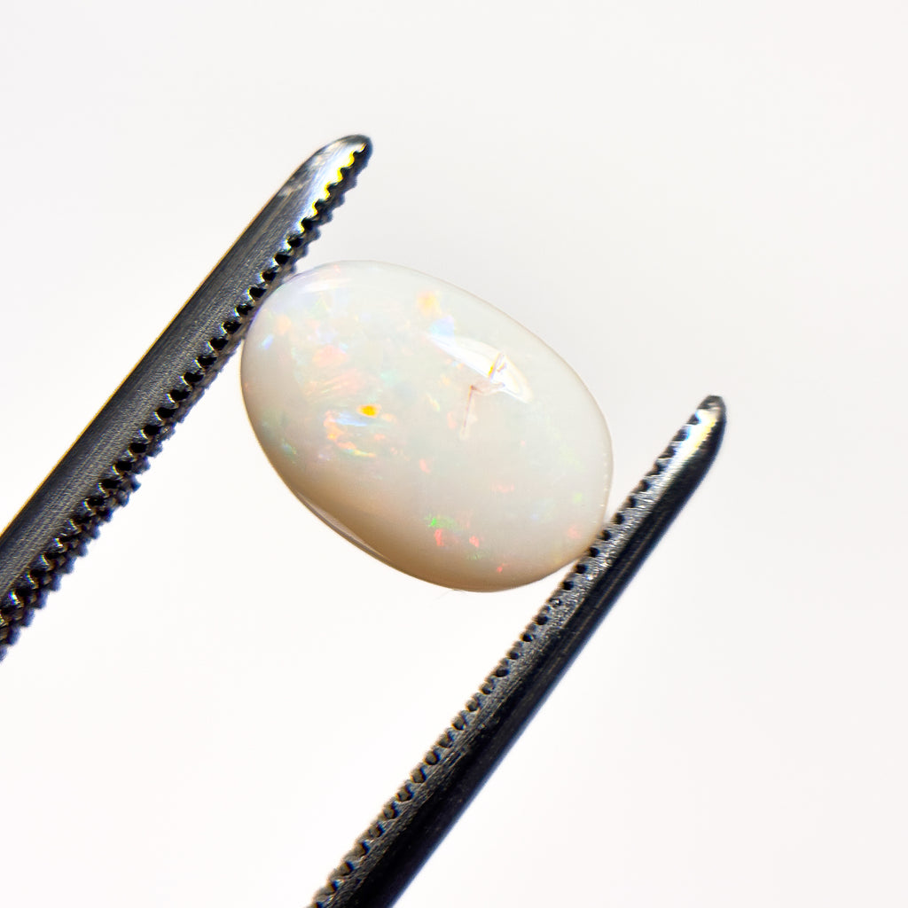 White Opal Multicolour 10x7x3.5 Cabochon Oval 1.8 Carat
