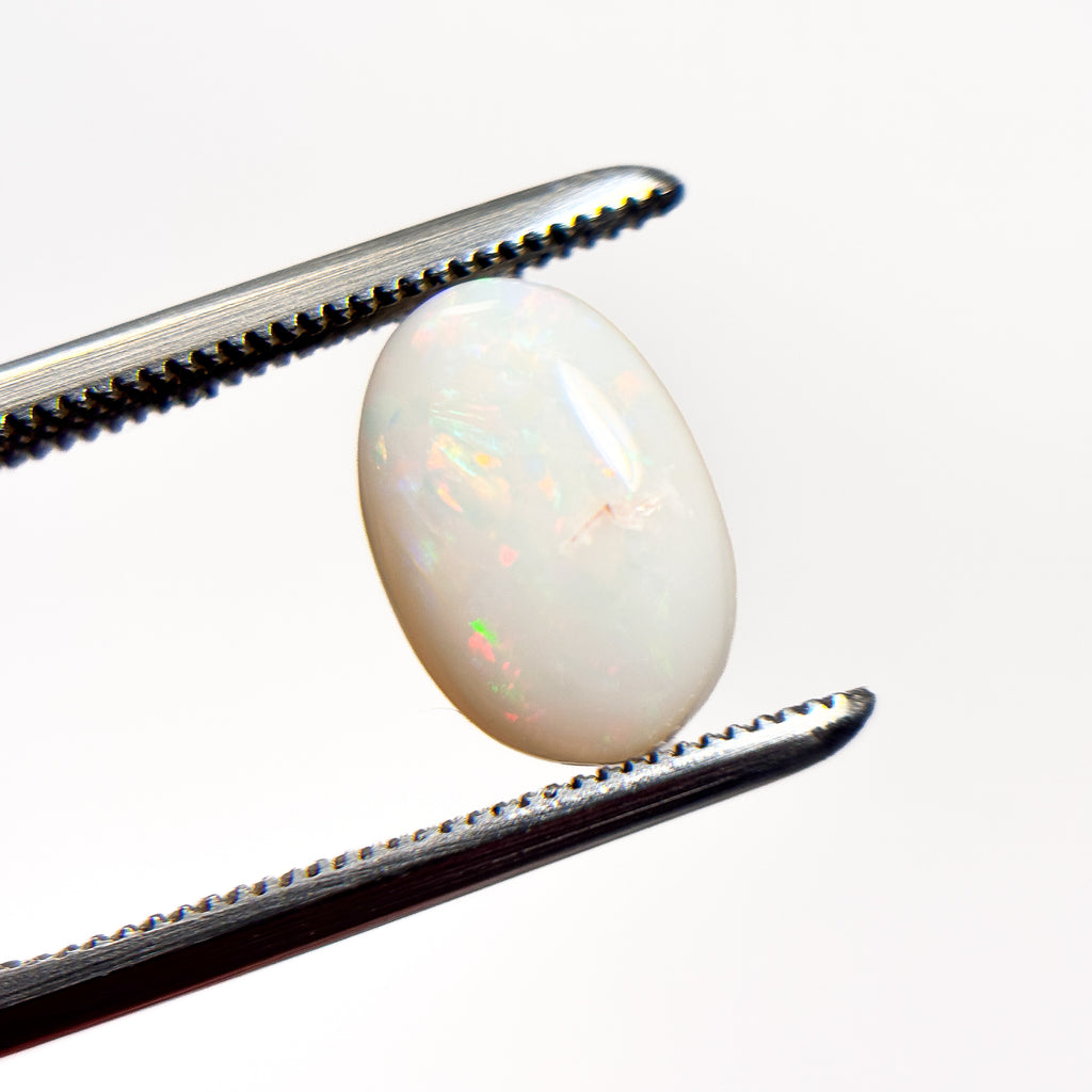 White Opal Multicolour 10x7x3.5 Cabochon Oval 1.8 Carat